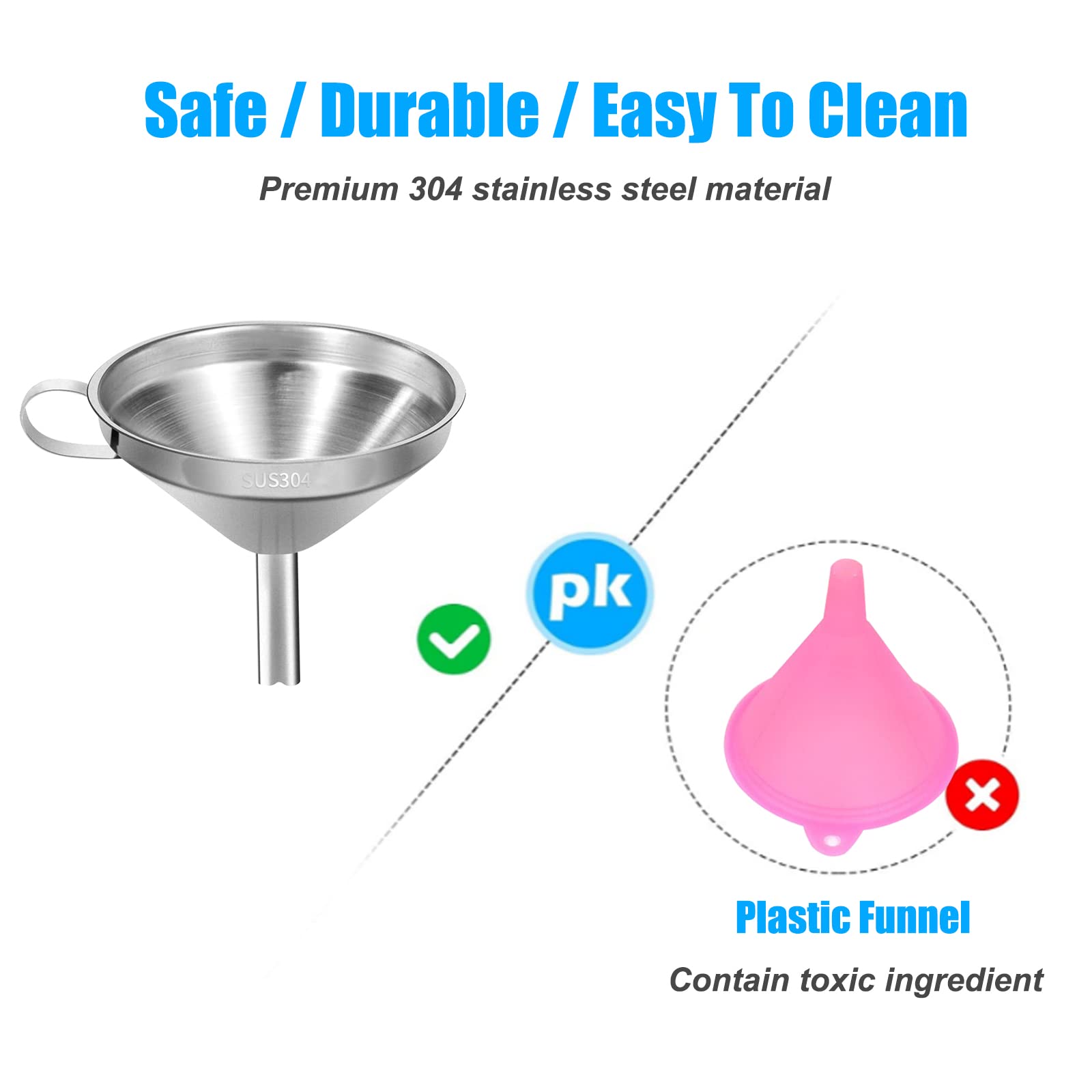 Stainless Steel Kitchen Funnel, 4.3-Inch Food Grade Metal Funnel With Strainer For Filling Bottles, Transferring Liquid, Oil, Ju
