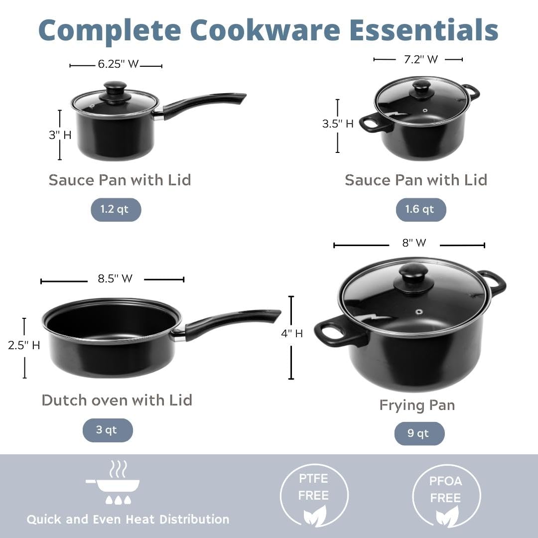 Imperial Home 7 Pc Carbon Steel Nonstick Cookware Set, Pots & Pans Set, Dishwasher Safe Cookware Set, Cooking Set, Kitchen Essen