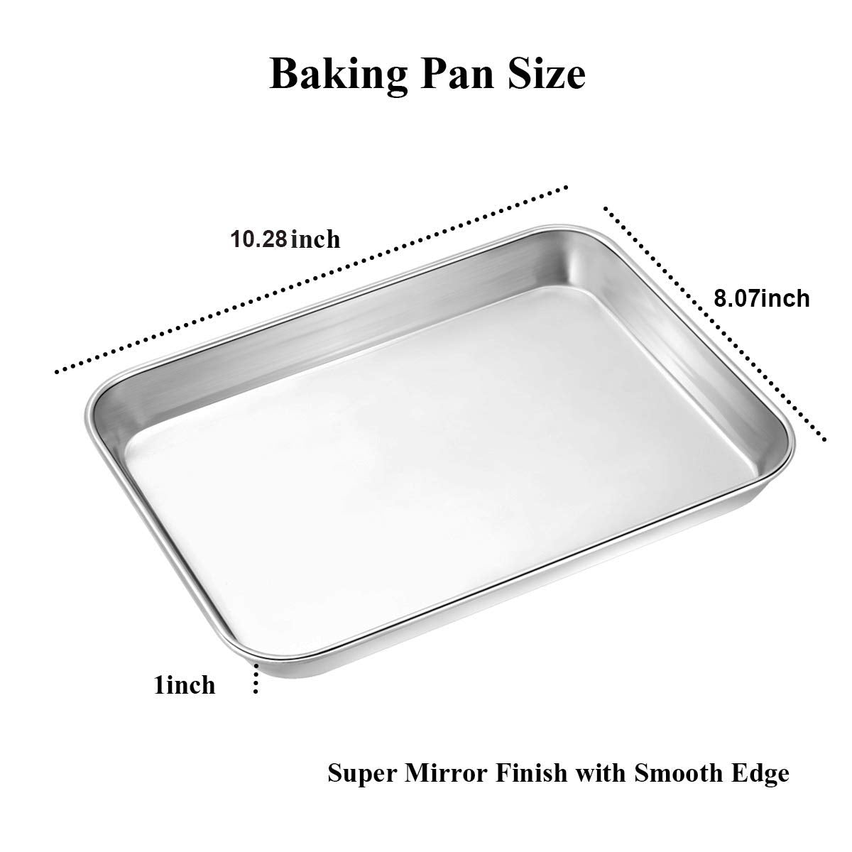 Wildone Baking Sheet Set Of 2 - Stainless Steel Cookie Sheet Baking Pan, Size 10 X 8 X 1 Inch, Non Toxic & Heavy Duty & Mirror F