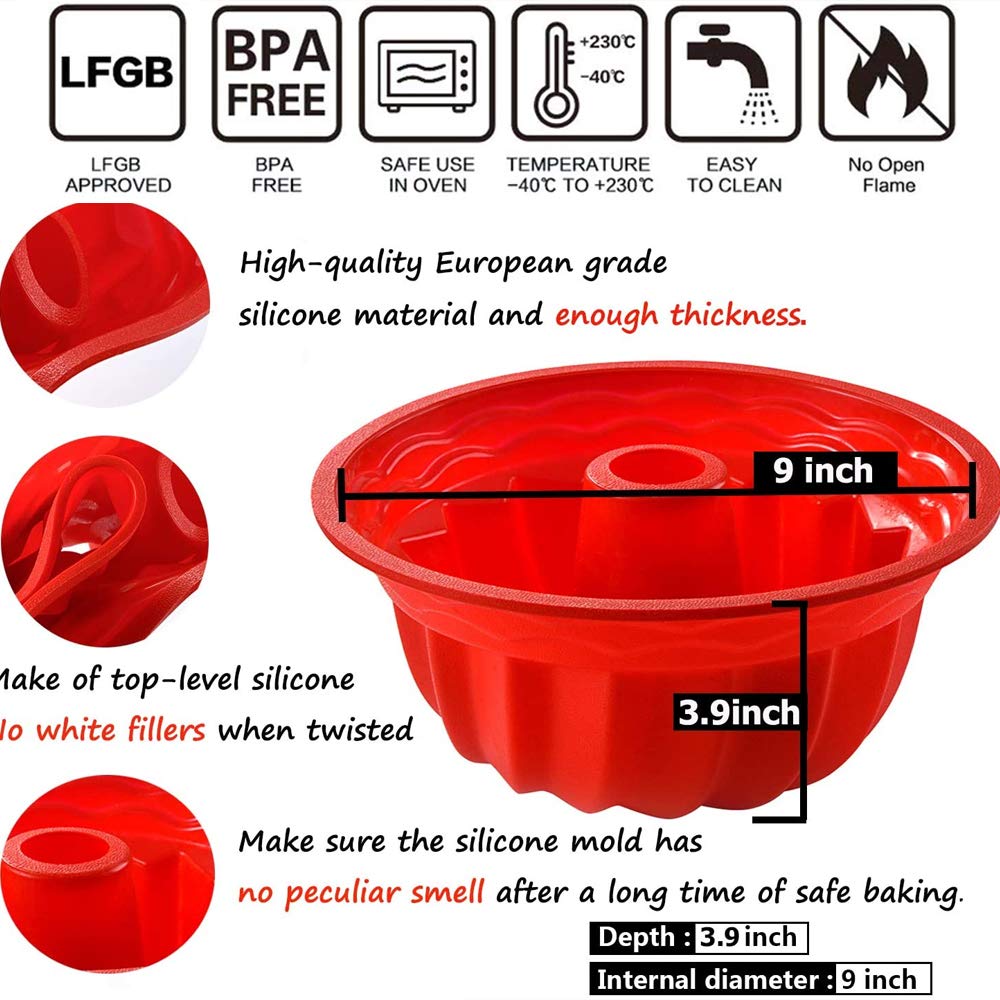 Aokinle Silicone Fluted Bunte Cake Baking Pan, European-Grade Lfgb Top-Level Silicone Round Cake Mold, Non-Stick Cake Pan For Je