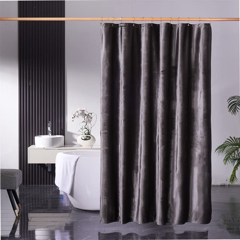 Velvet Dark Grey Shower Curtains For Bathroom,260 Gsm Heavy-Duty Fabric Luxury Shower Curtain With Hooks, Thicken, Washable, Wat