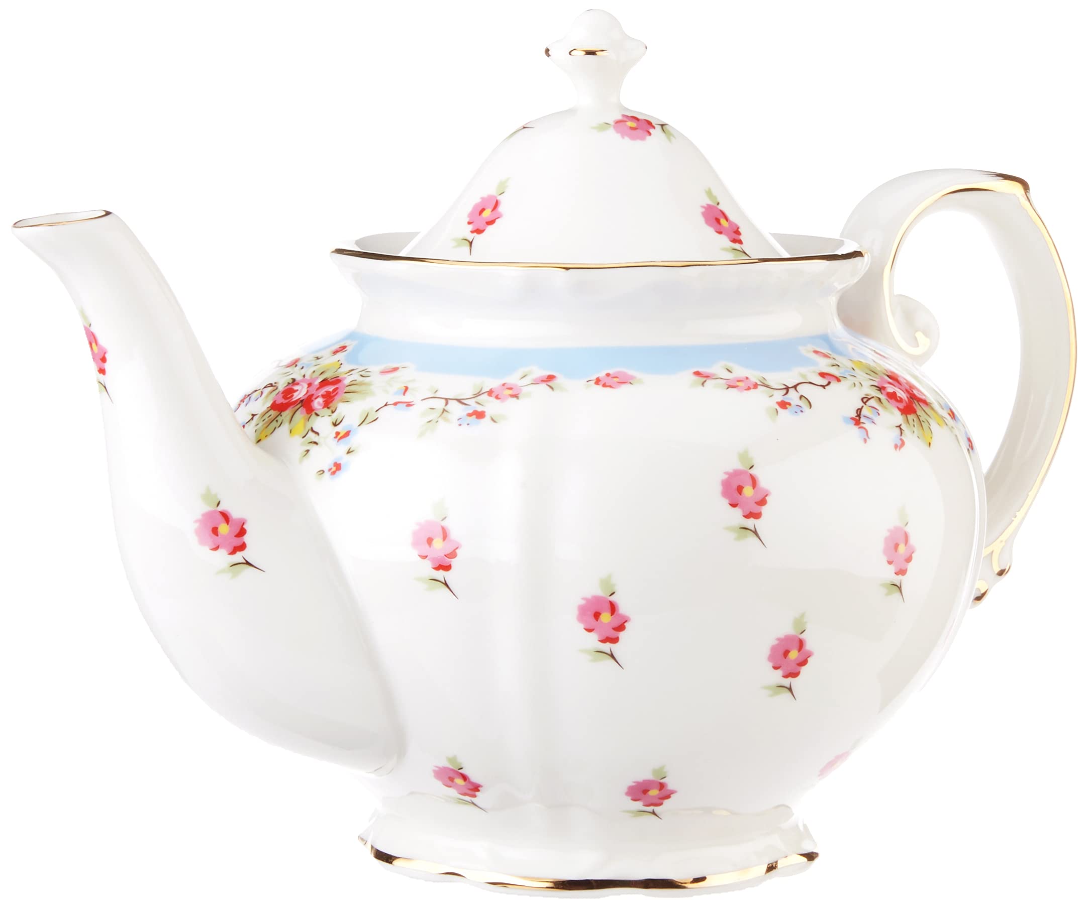 Gracie China Vintage Blue Rose Porcelain 5-Cup Teapot