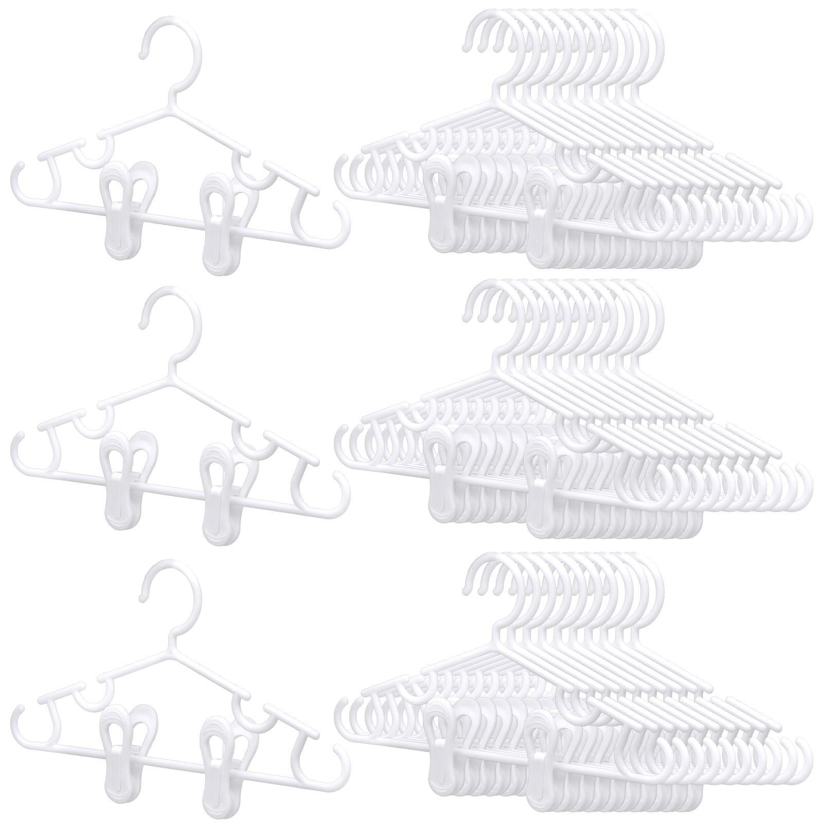 Hsei 120 Packs Baby Hangers With Clips Toddler Hangers Kids Hangers With Clips For Pants Closet Coat Skirts Socks (White)