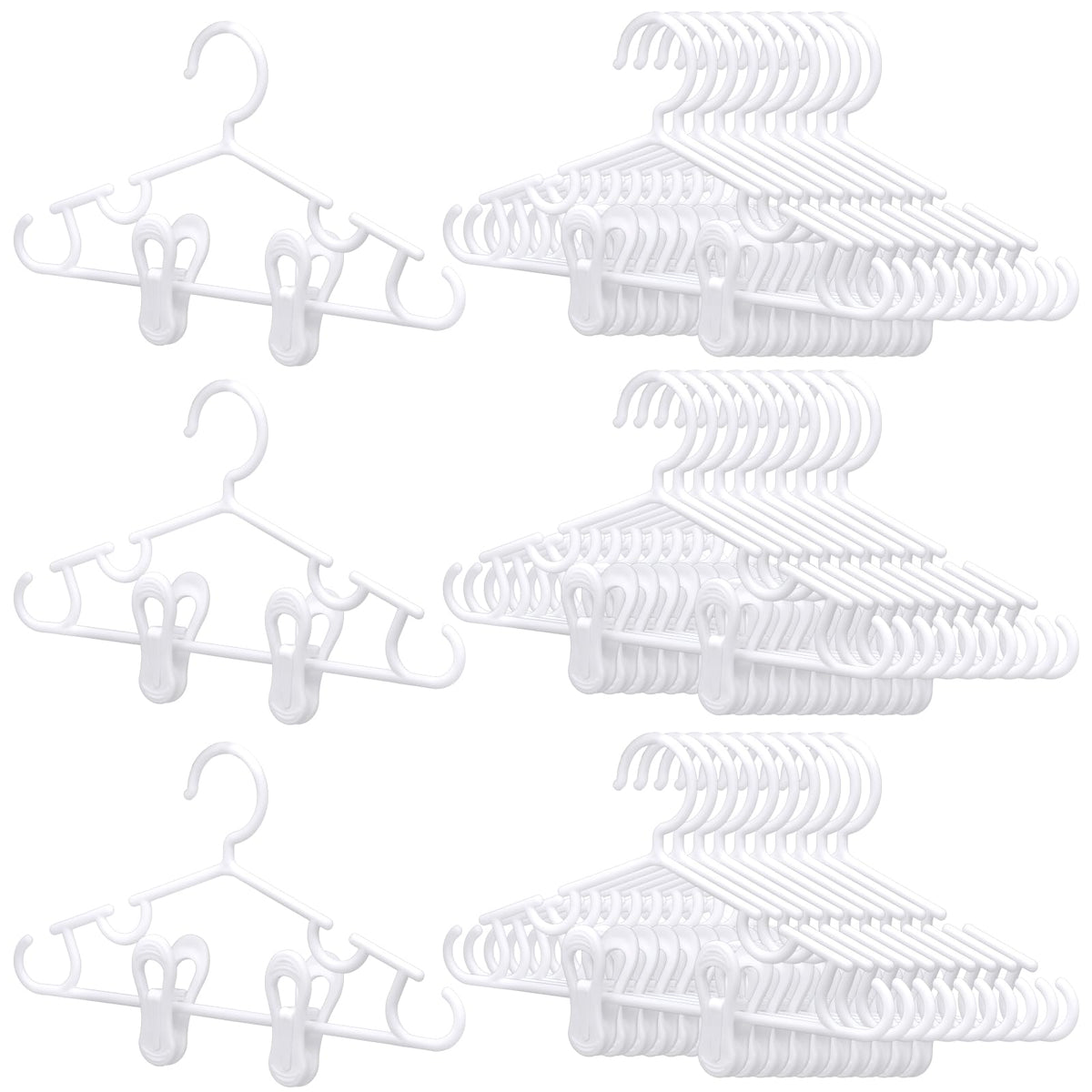 Hsei 120 Packs Baby Hangers With Clips Toddler Hangers Kids Hangers With Clips For Pants Closet Coat Skirts Socks (White)