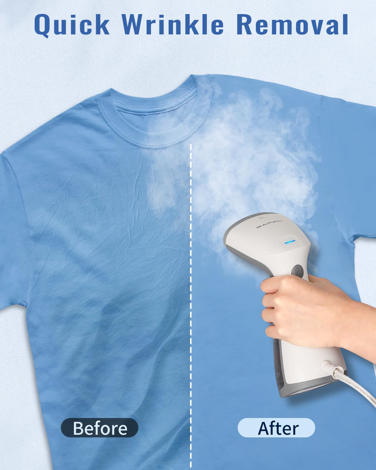 BEAUTURAL Steamer for Clothes, Travel Handheld Clothing Steamer for Garments, 25-Second Fast Heat-up, Portable and Compact Desig