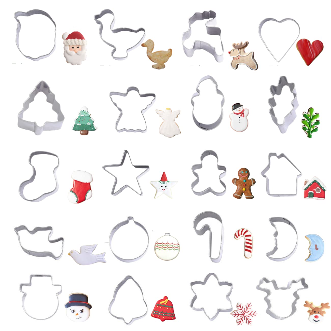 Christmas Cookie Cutters Set,20Pcs Mini Christmas Cookie Cutters Stainless Steel Gingerbread Man Tree Snowflake Candy Cane Santa