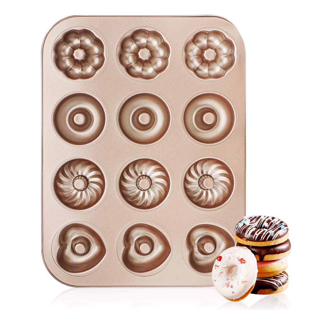 Beasea Donut Baking Pans, 1 Pack Nonstick Doughnut Pans 12 Cavity, Carbon Steel Mini Donut Mold, Bagel Pan For Baking Donut Baki