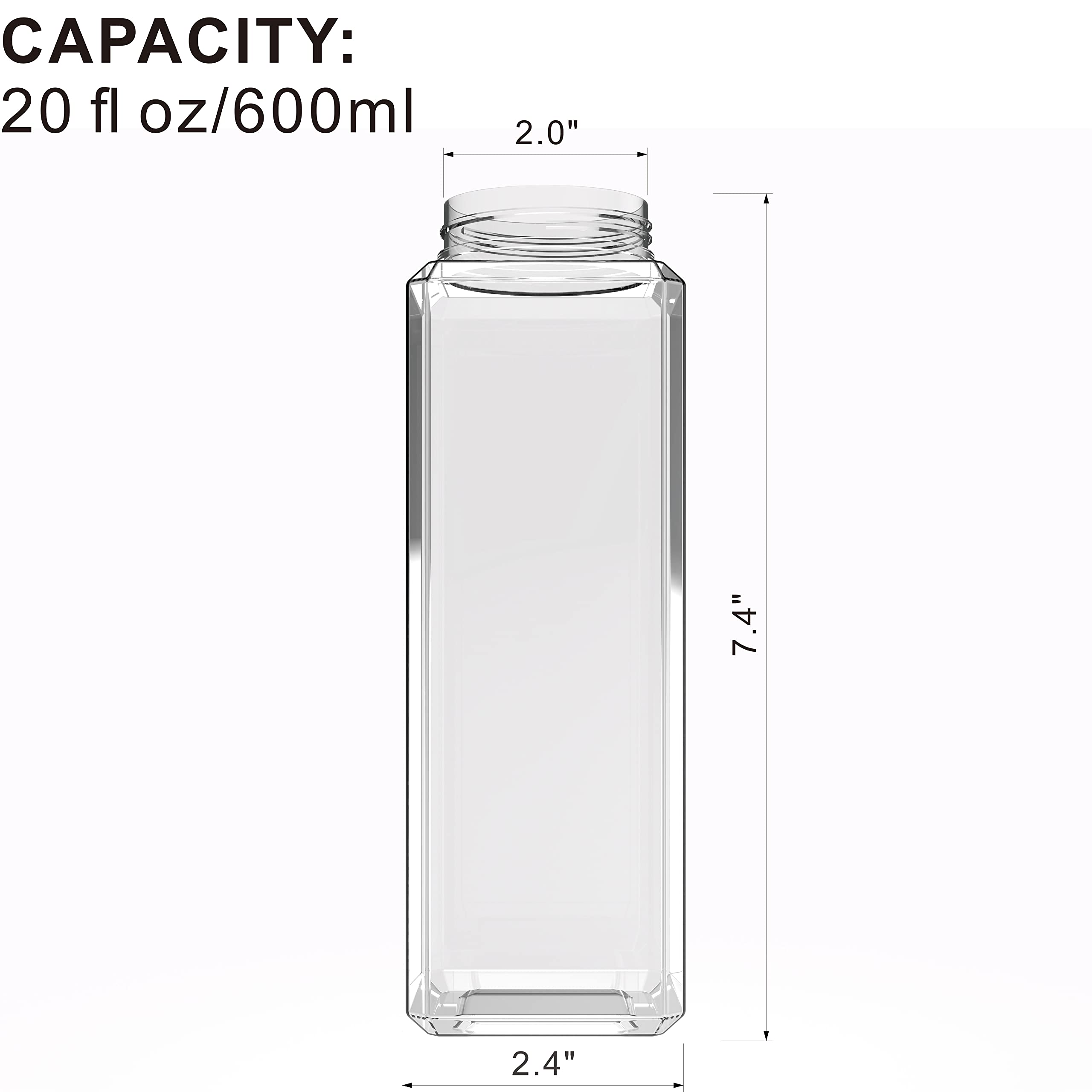 Holevifo 16 Pack 20 Ounces Clear Pet Plastic Juice Bottles Empty Rectangual Bottles With Lids For Juice, Milk, Tea And Other Bev