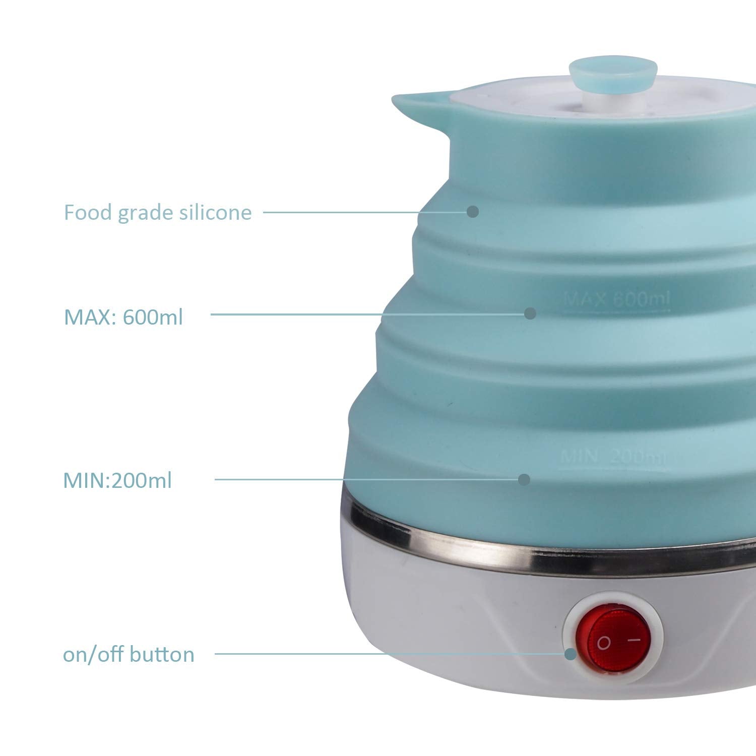 Travel Foldable Electric Kettle, Collapsible Food Grade Silicone Small Kettle Boiling Water,Dual Voltage(600Ml,110-220V Us Plug)