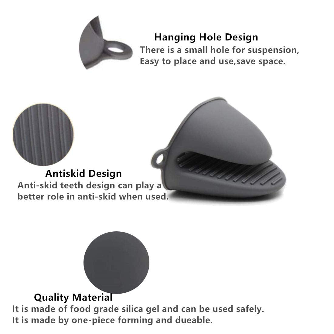 PAIDASHU Silicone Oven Gloves - Heat Resistant Mini Mitts for Baking, Cooking, BBQ Grilling - Gray - 3.74in x 3.34in