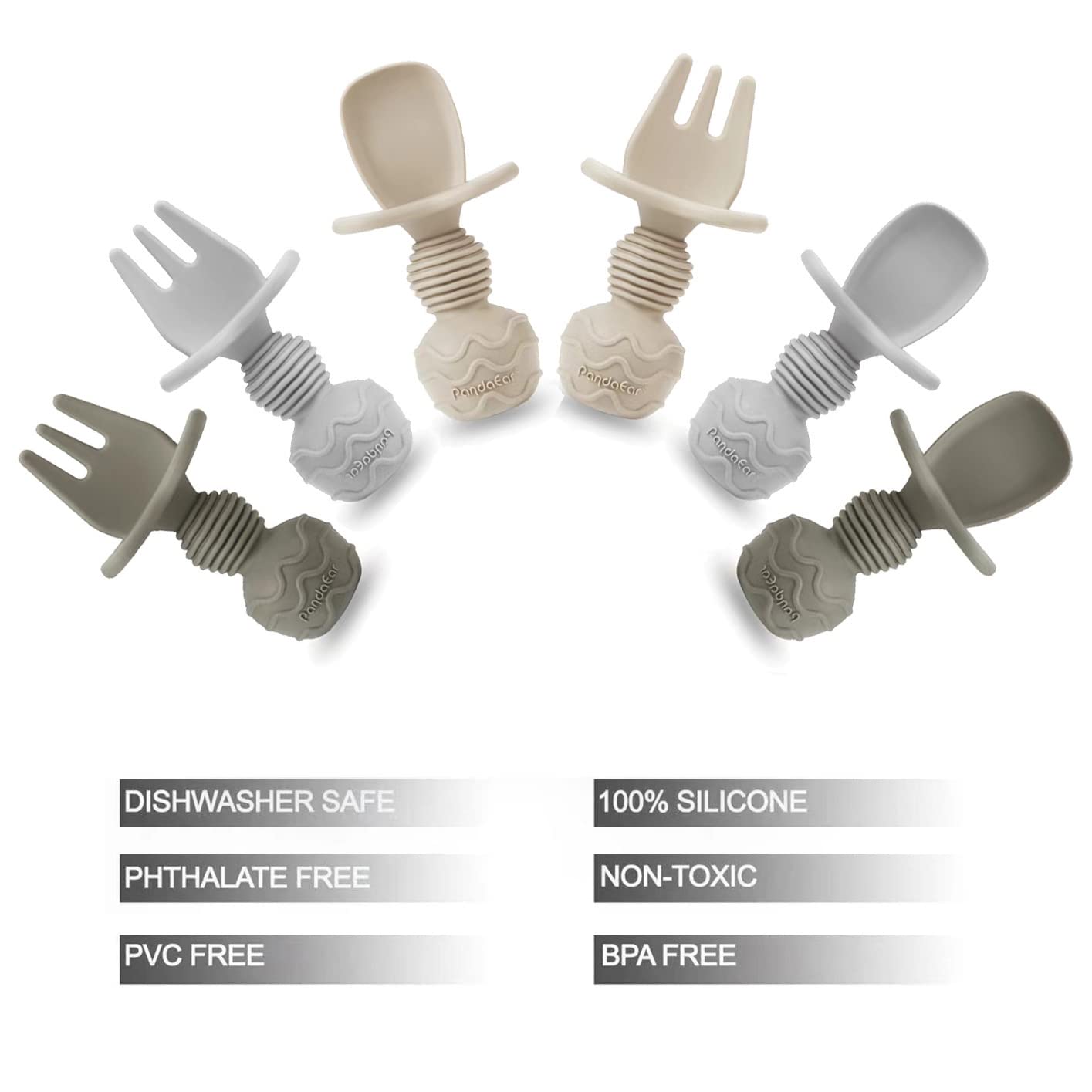 Pandaear 6 Pack Silicone Baby Spoons And Fork Feeding Set- Anti-Choke First Self Feeding Utensils For Baby Led Weaning Ages 3 Mo