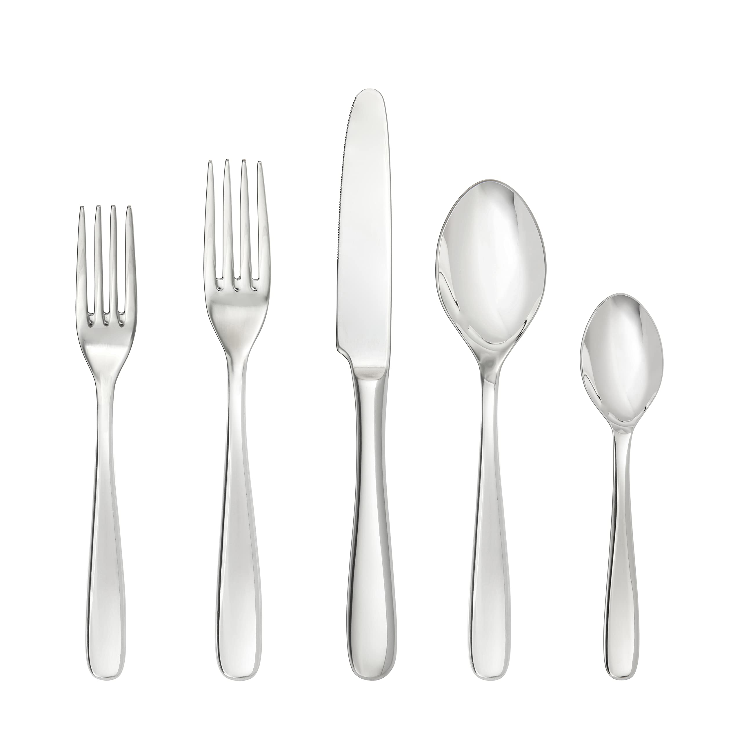 Fortessa Grand City 18/10 Stainless Steel Flatware, 5 Piece Place Setting, Service For 1 , Silver -