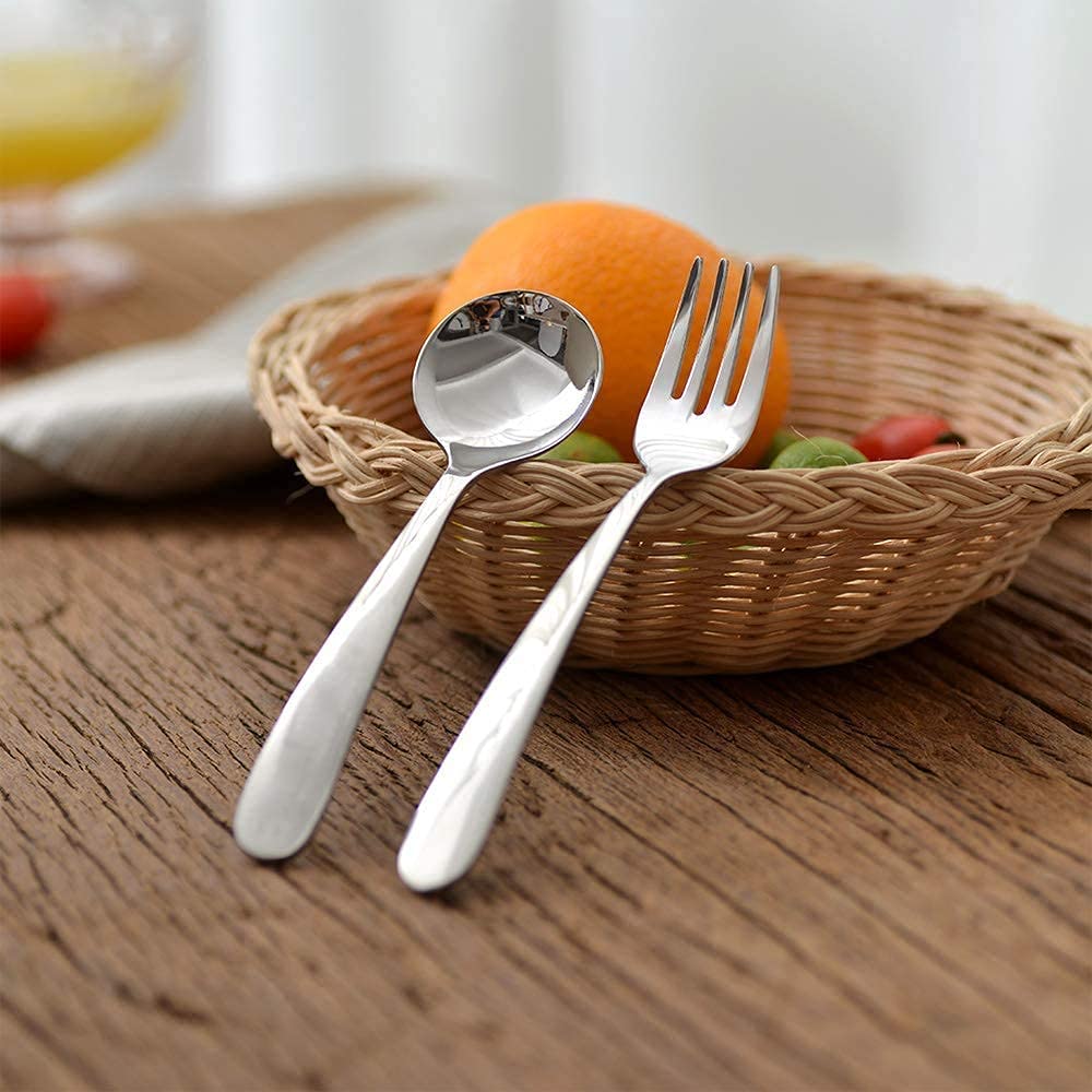 WEKTUNAA Stainless Steel Child Toddler Flatware Set-6 pieces-Kids Fork and Spoon, Mirror Polished, Back to school lunch supplies