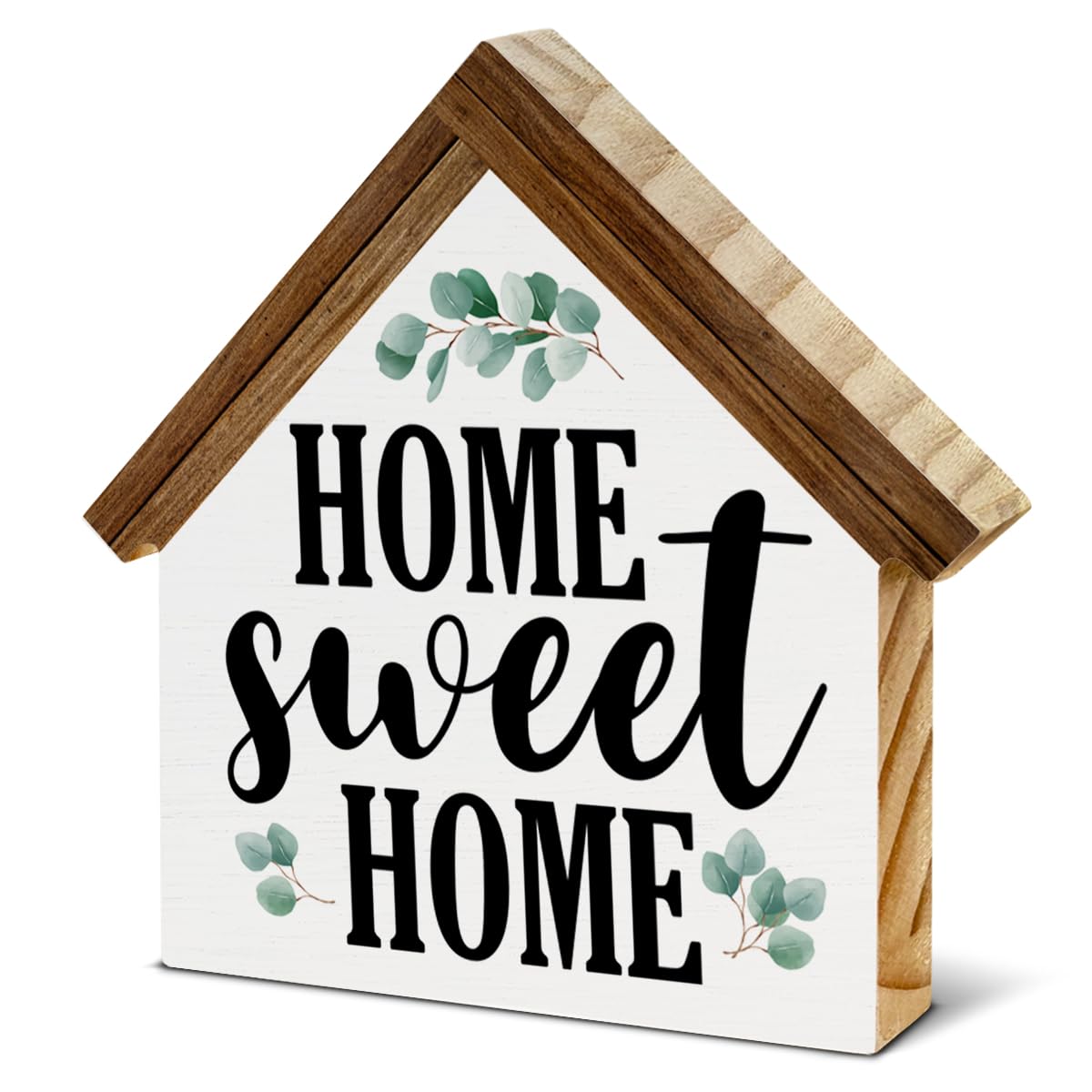 Home Sign Decor Home Sweet Home Wooden Block Sign Farmhouse House Shaped Sign Decor for Home Desk Shelf Tiered Trays