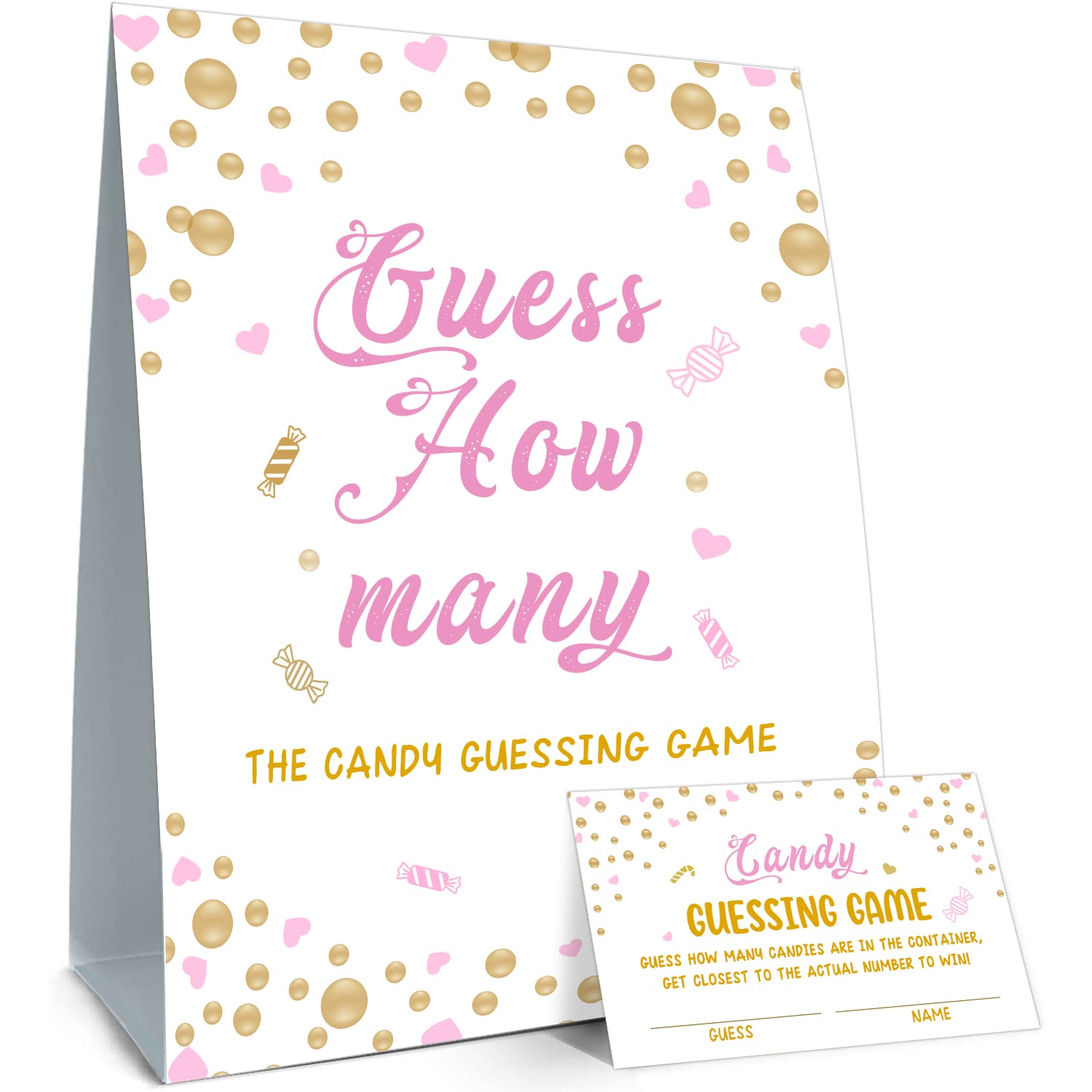 Guess How Many Candies Are In The Jar - Pink And Gold Baby Shower Games Girl - Guessing Games, Baby Shower Ideas, Baby Shower Su