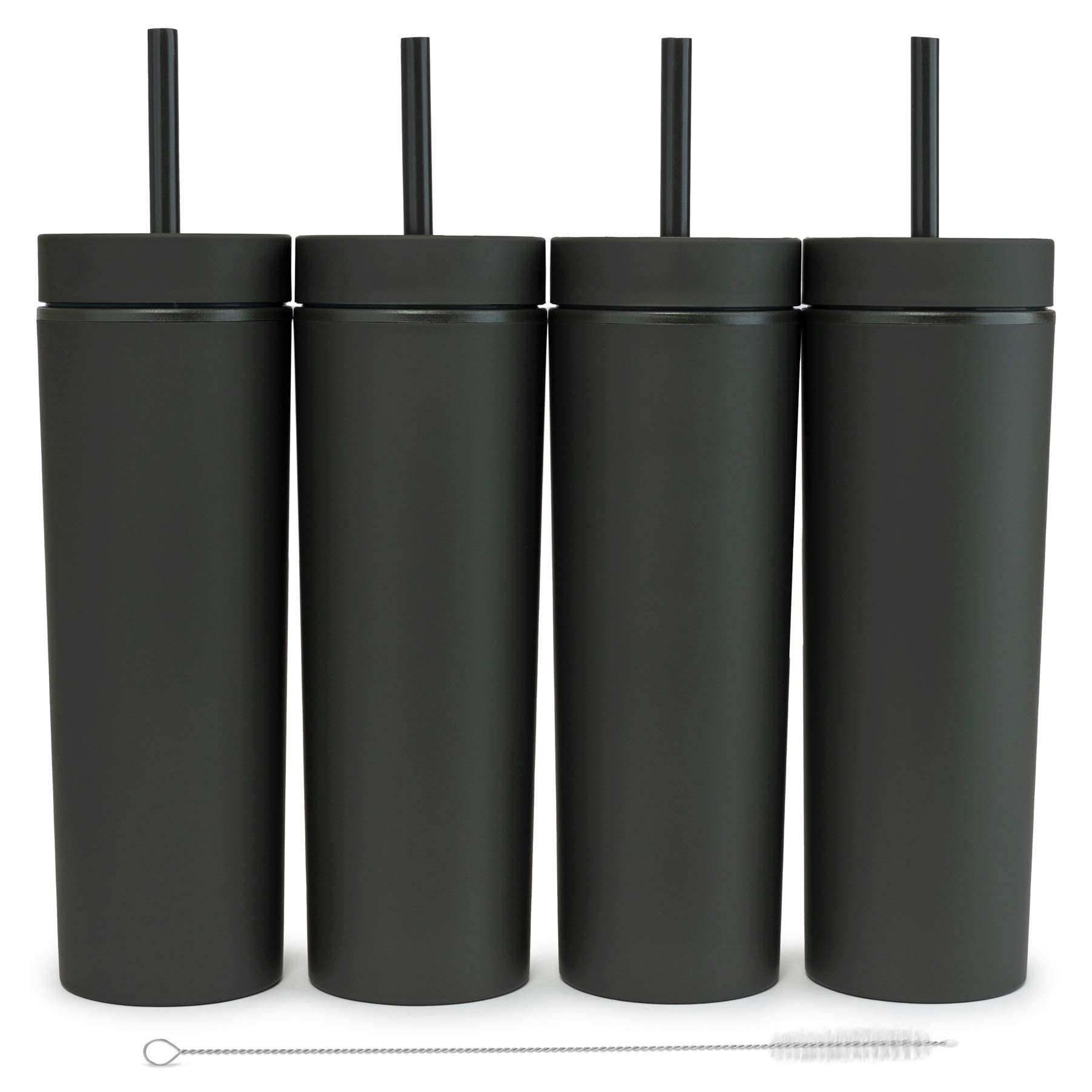 SKINNY TUMBLERS Matte Pastel Colored Acrylic Tumblers with Lids and Straws (4 pack) | 16oz Double Wall Plastic Tumblers With FRE