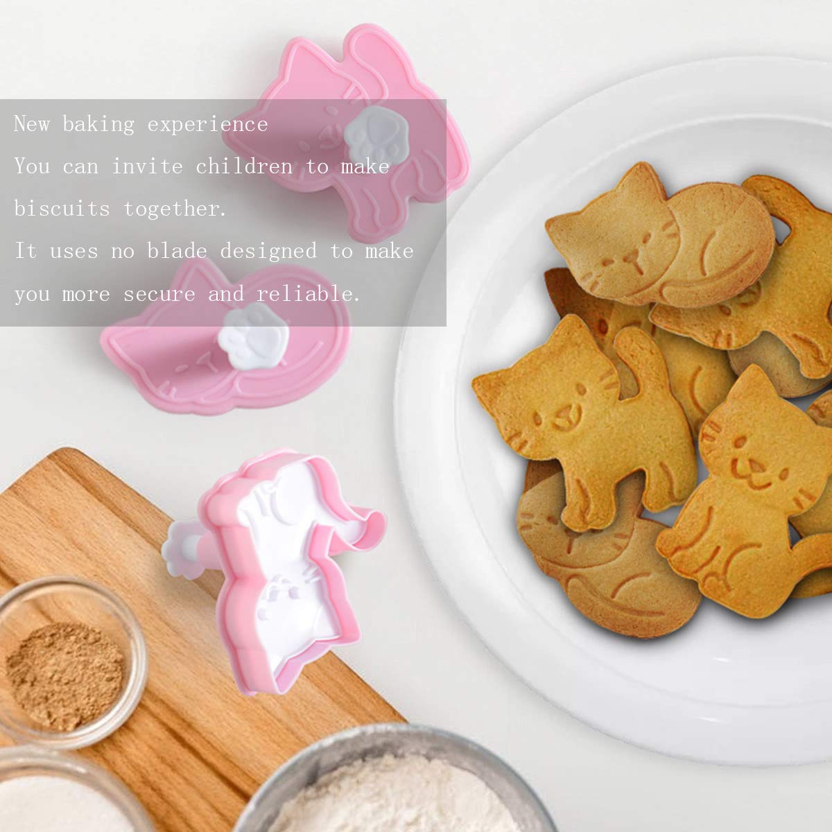 Goodfeer Cookie Cutters Cat Shape, 3 Pcs Animal Cookie Stamps For Baking, Bladeless Baking Molds For Biscuit