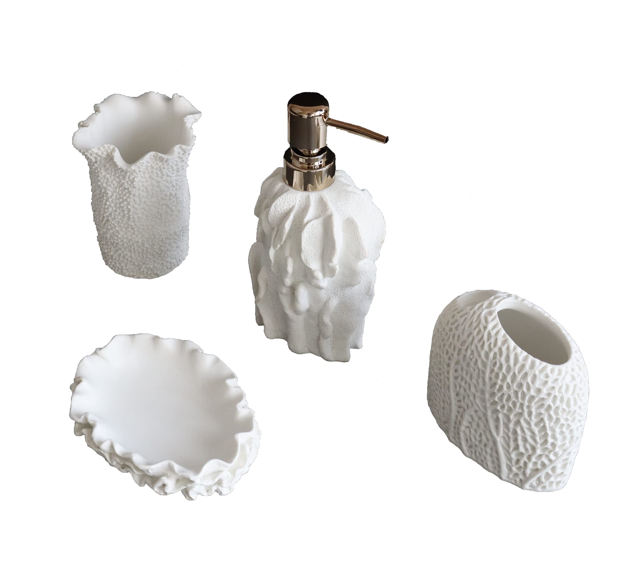 Hymmah Bathroom Accessories Set Coral Seashell Design Toothbrush Holder Farmhouse Bathroom Decor 4 Pcs Resin Gift Set Apartment Necessities  Contain Toothbrush Cup Soap Dispenser Soap Dish Tumbler