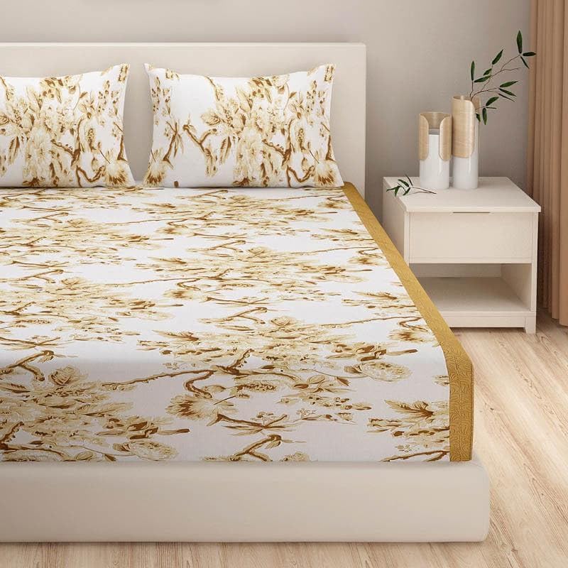 Akshya elastic fitted king size bedsheet with 2 pillow cover (108 x 108) | elastic bedsheet king size | elastic fitted king be