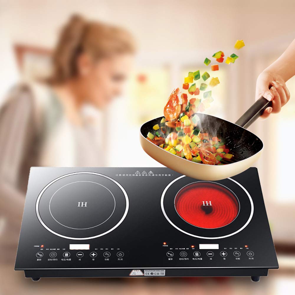 Electric Induction Cooker - Portable 2200W 8 Levels Electric Dual Induction Cooker Cooktop Countertop Double Burner Suitable for