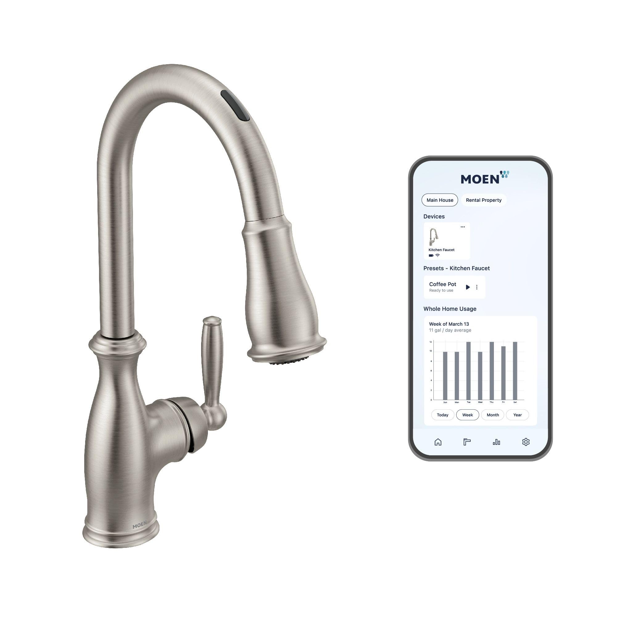 Moen 7185EVSRS Brantford Smart Faucet Touchless Pull Down Sprayer Kitchen Faucet with Voice Control and Power Boost, Spot Resist