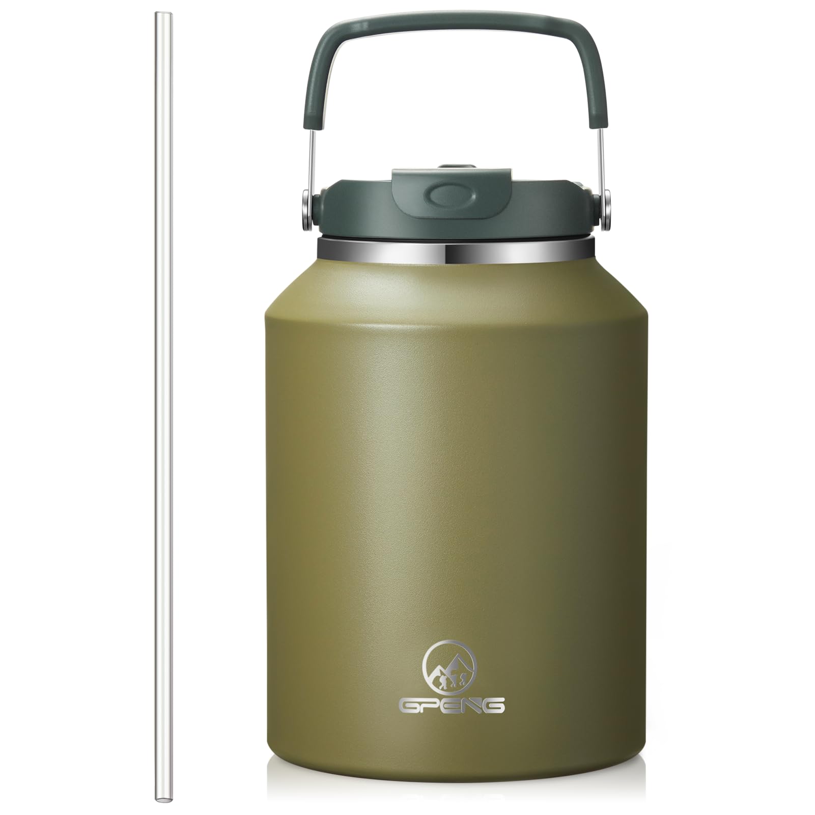 Gpeng 64 oz Tumbler with Handle, Water Bottles with Straw Lid, Insulated Stainless Steel Travel Mug Cup Holder Friendly, Keep Dr