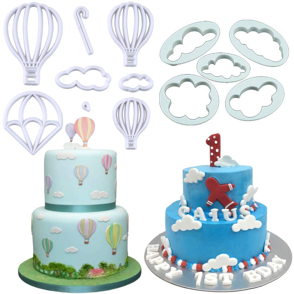 13Pcs/Set Hot Air Balloons & Cloud Fondant Cutter Set, Hot Air Balloons Plastic Cookie Cutter Mold For Baby Shower Cake Topper D