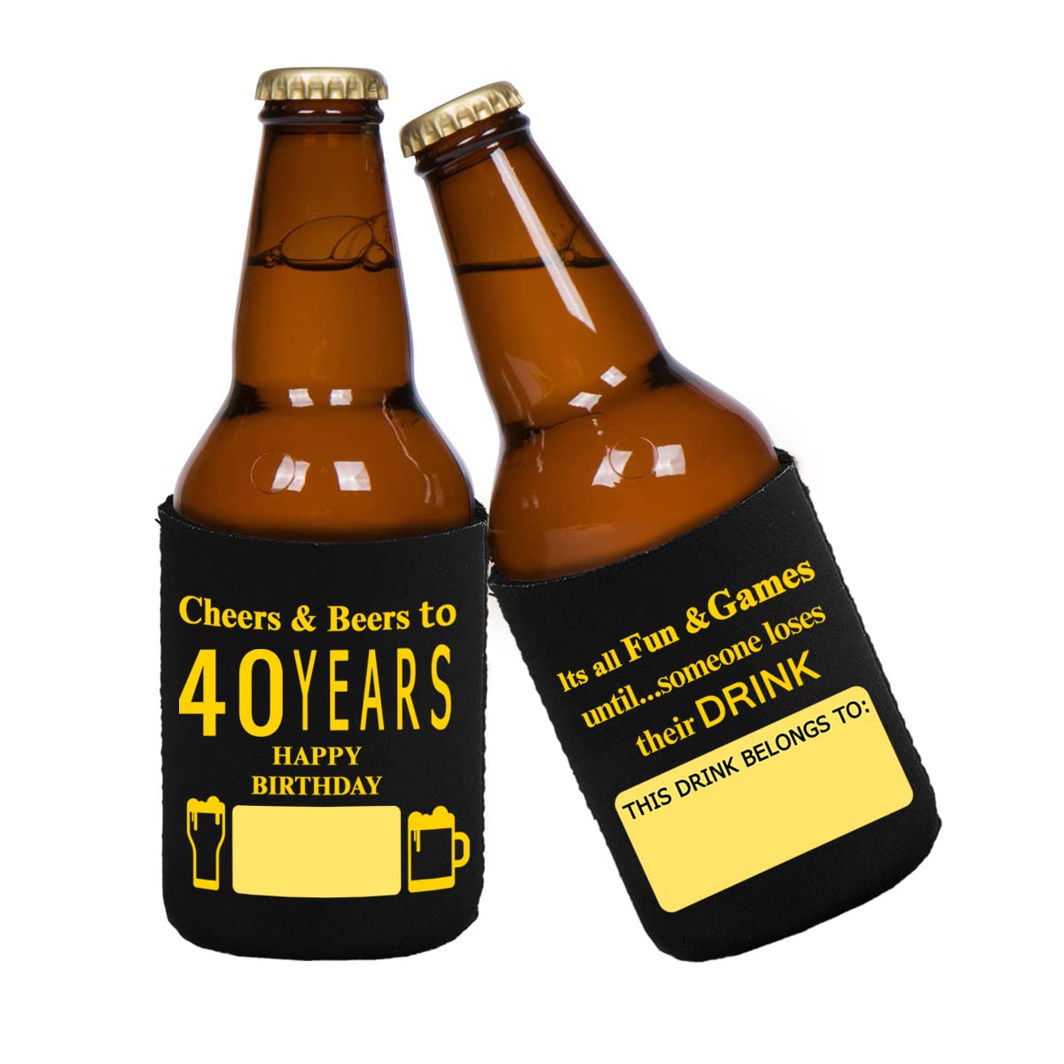 Yangmics Direct 40Th Birthday Can Cooler Sleeves Pack Of 12- Dirty 40 Birthday Party Supplies - Black And Gold Fortieth Birthday