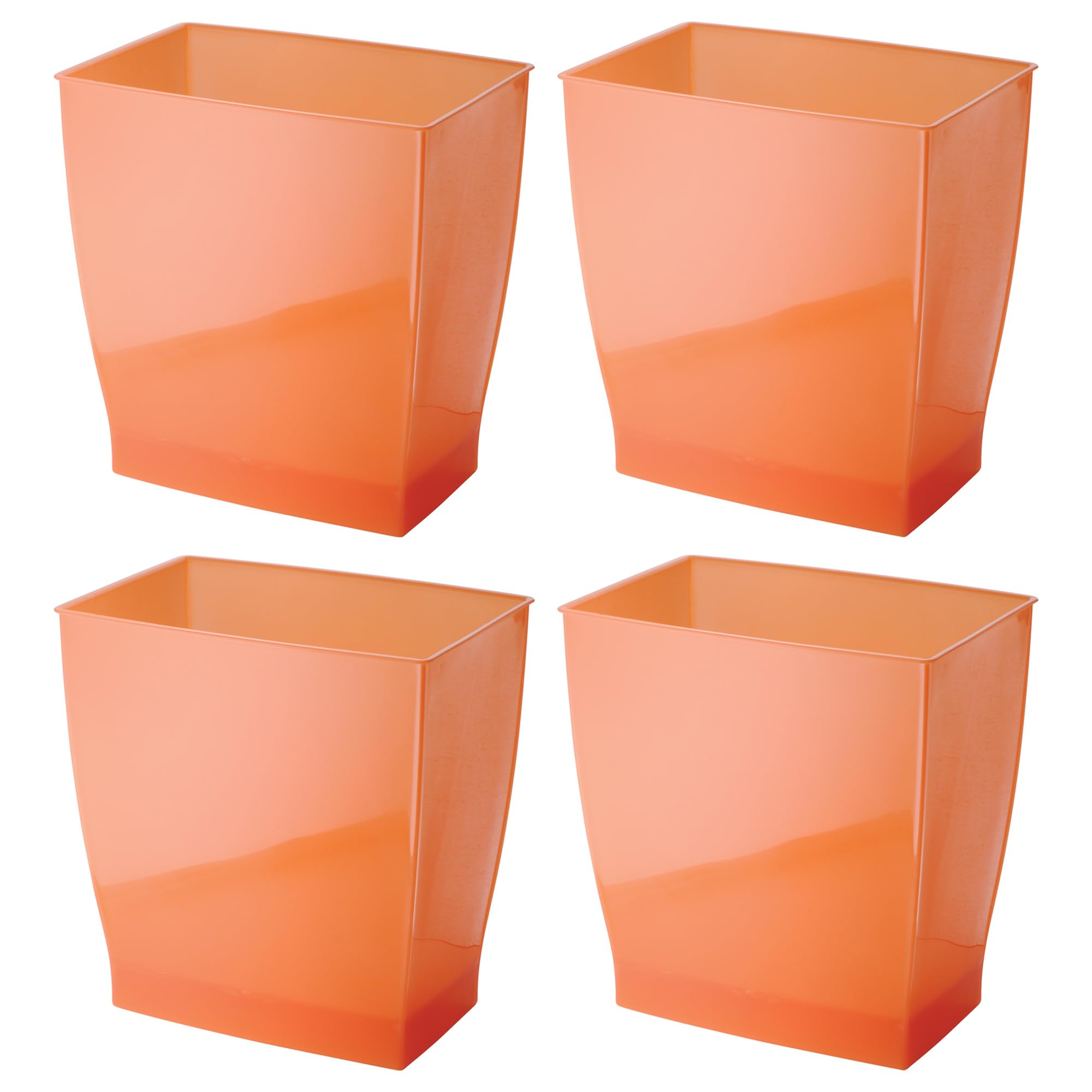 iDesign Small Plastic Bathroom Trash Can, Slim Rectangle Garbage Bin for Bedroom, Office, Dorm, 4-Pack, Orange