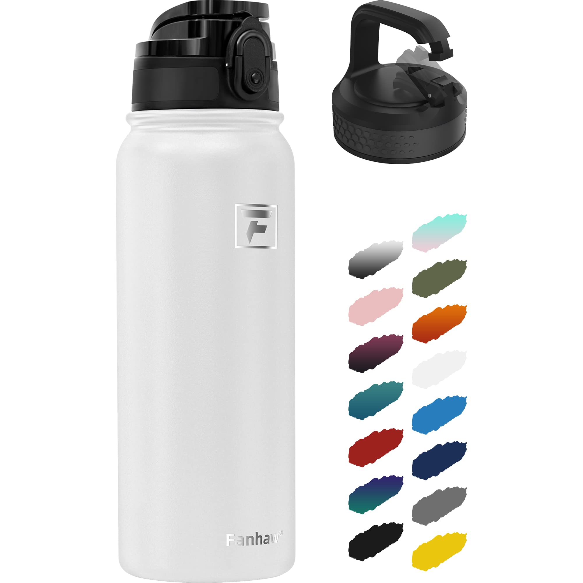 Fanhaw 20 Oz Insulated Stainless Steel Water Bottle With 2 Lids - Leak & Sweat Proof With Anti-Dust Lid (White)