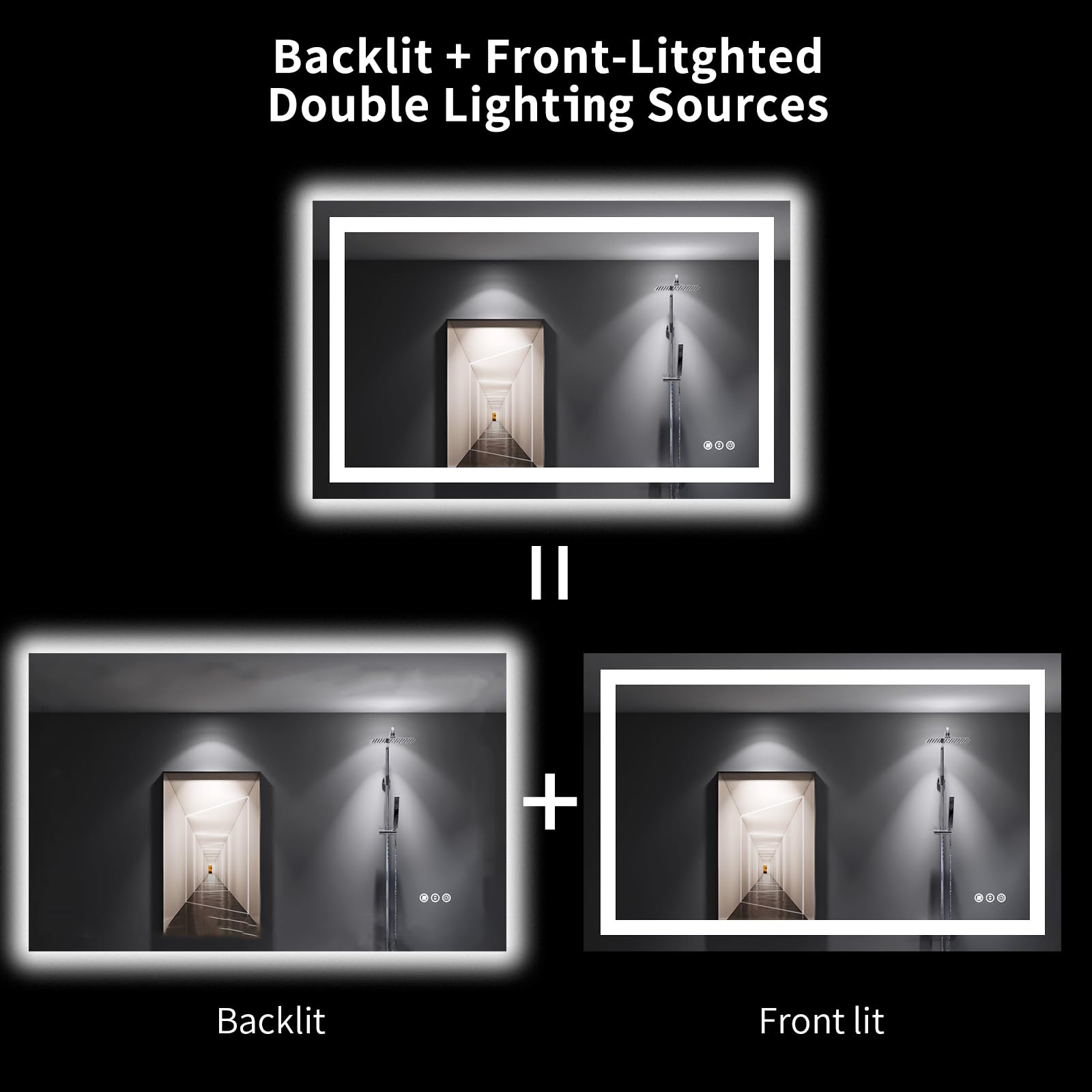LOAAO 48''X30'' LED Bathroom Mirror with Lights  Anti-Fog  Dimmable  Backlit + Front Lit  Lighted Bathroom Vanity Mirror for Wall  Memory Function  Tempered Glass  Shatter-Proof  ETL Listed