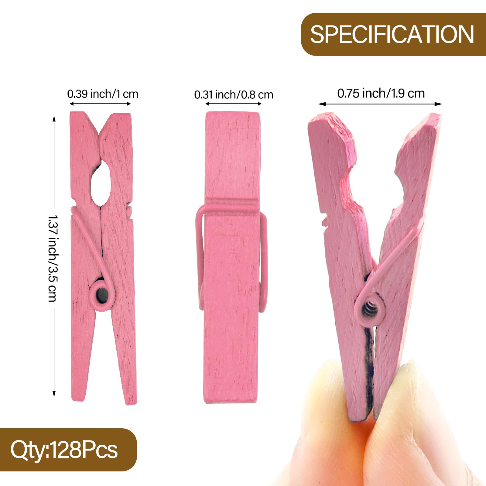 (Pack Of 128) Mini Wooden Colored Clothespins Light Pink