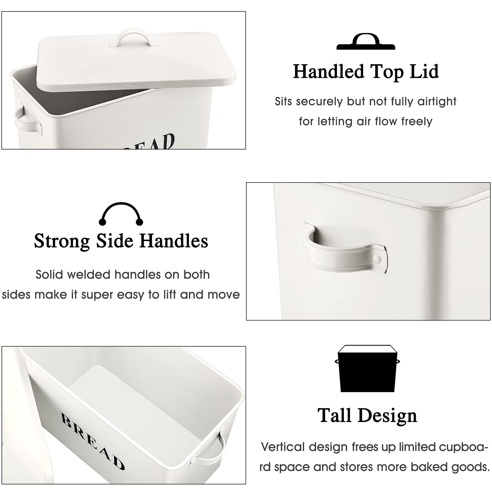 E-far Cream Bread Box for Kitchen Countertop  Metal Bread Bin Holder for Modern Farmhouse Decor  Extra Large & High Capacity Storage Container - 13'' x 9.8'' x 7.3'' - Holds 2+ Loaves  Vintage Style