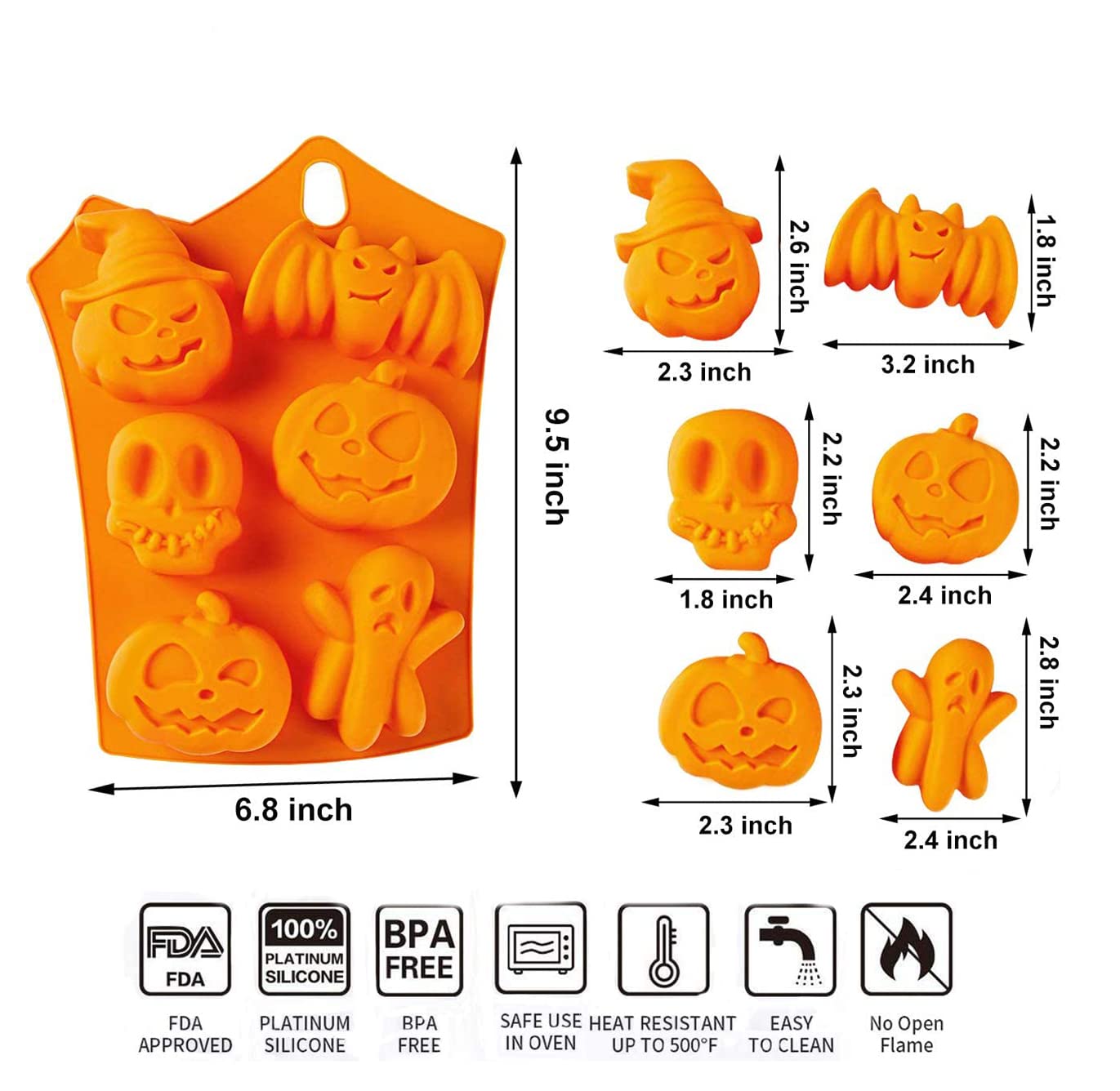 Bamutu Halloween Silicone Chocolate Molds Pumpkin Bat Skull Ghost Shape Baking Molds 2 Pcs 12-Cavity Non-Stick Chocolate Jelly C