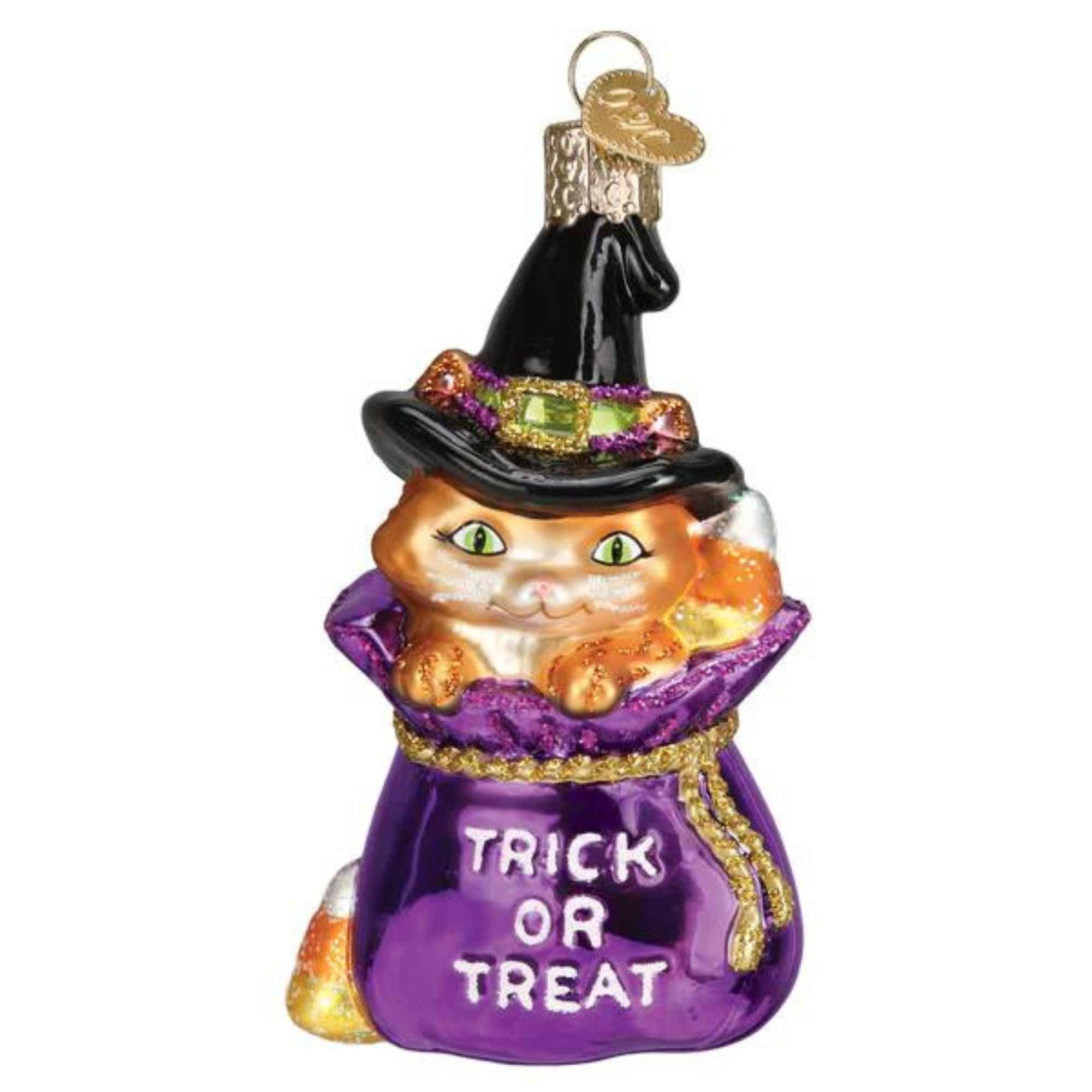 Old World Christmas Trick or Treat Kitty Glass Ornament Free Box 4 inch