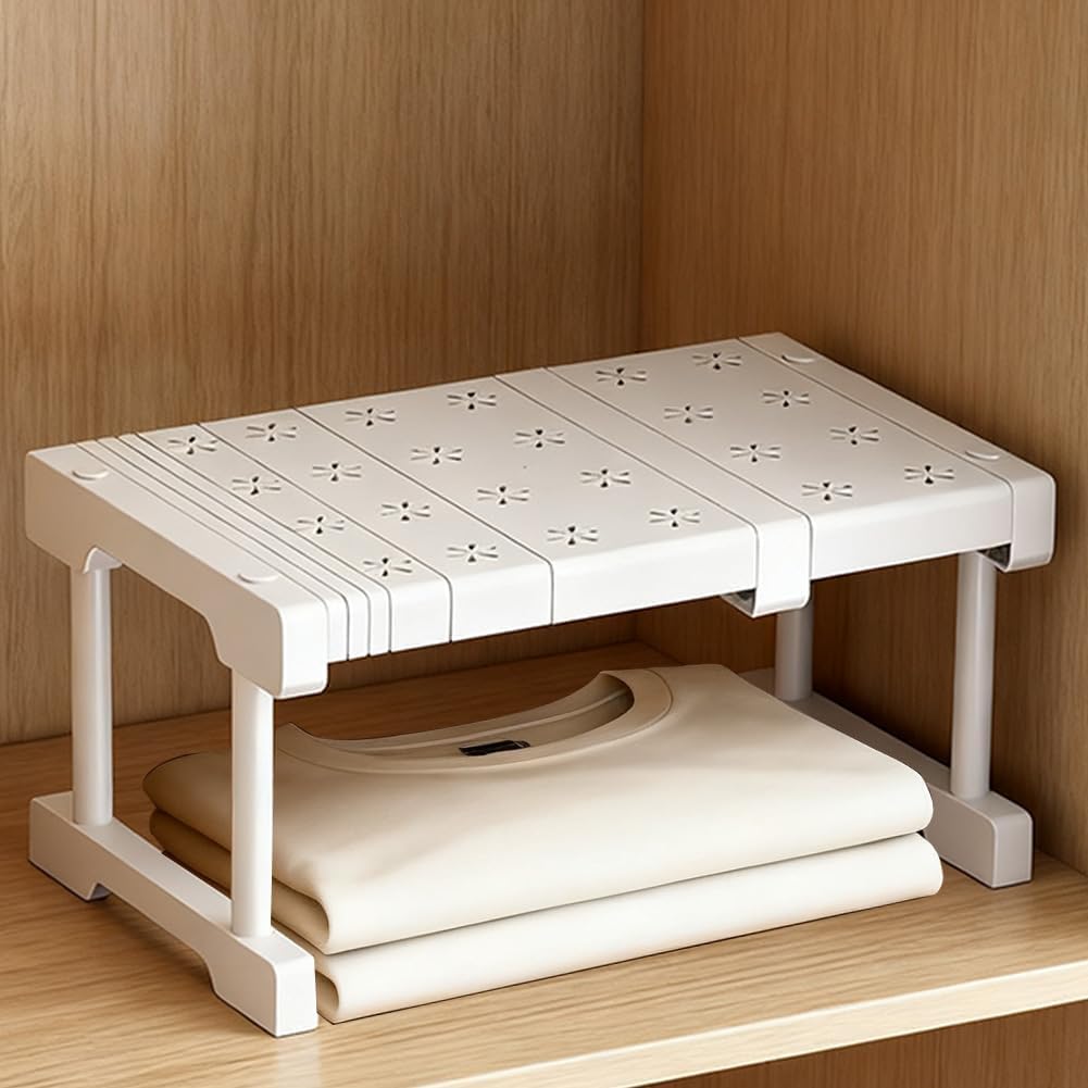 Zorzel Expandable Closet Cabinet Shelf Adjustable Wardrobe Clothes Storage Rack Stackable Counter Organizer For Bathroom Kitchen