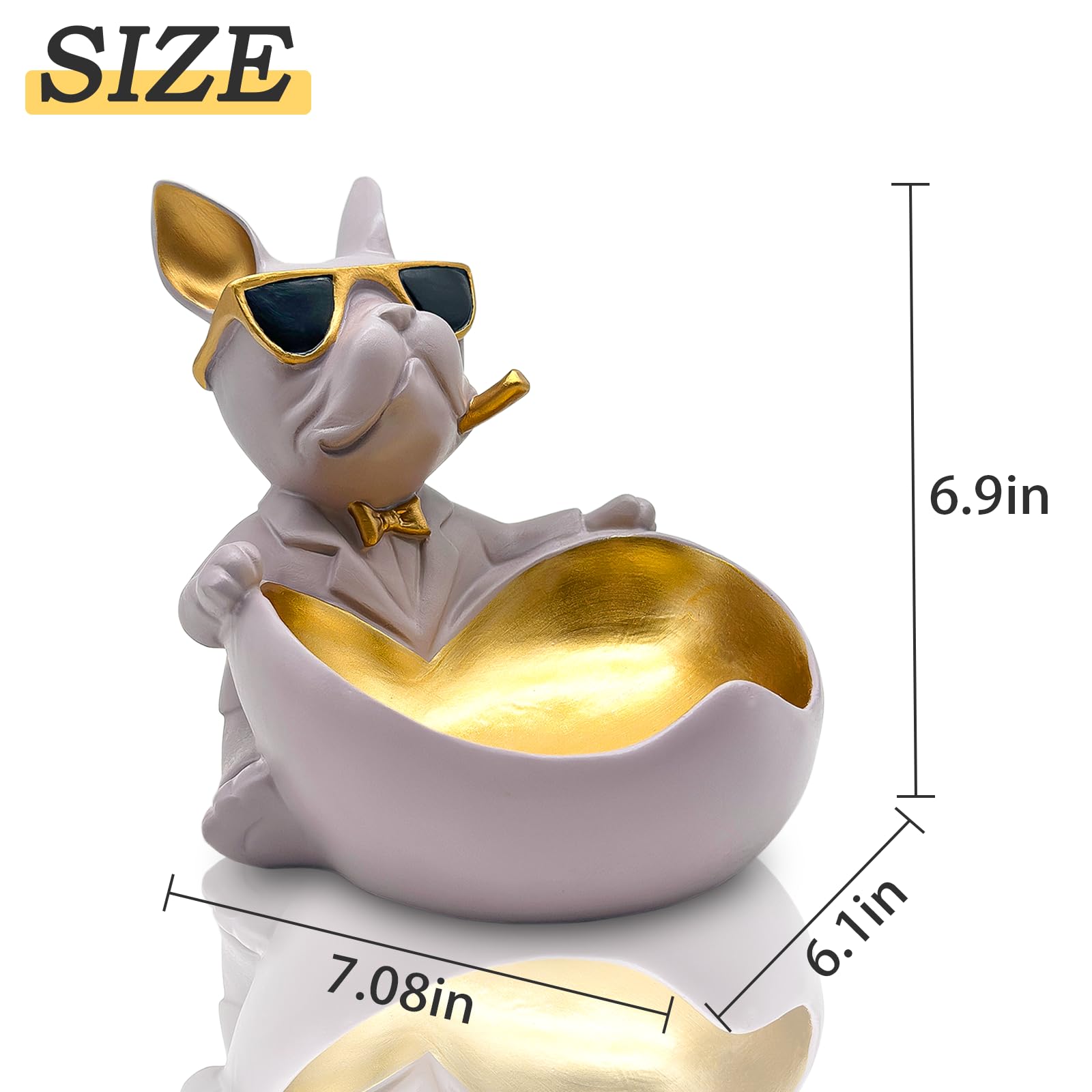Huhote Bulldog Candy Bowl Decor, Heart-shaped Key Holder Bowl Candy Dish, Bulldog Accessories, Resin Bulldog Statue for Office D