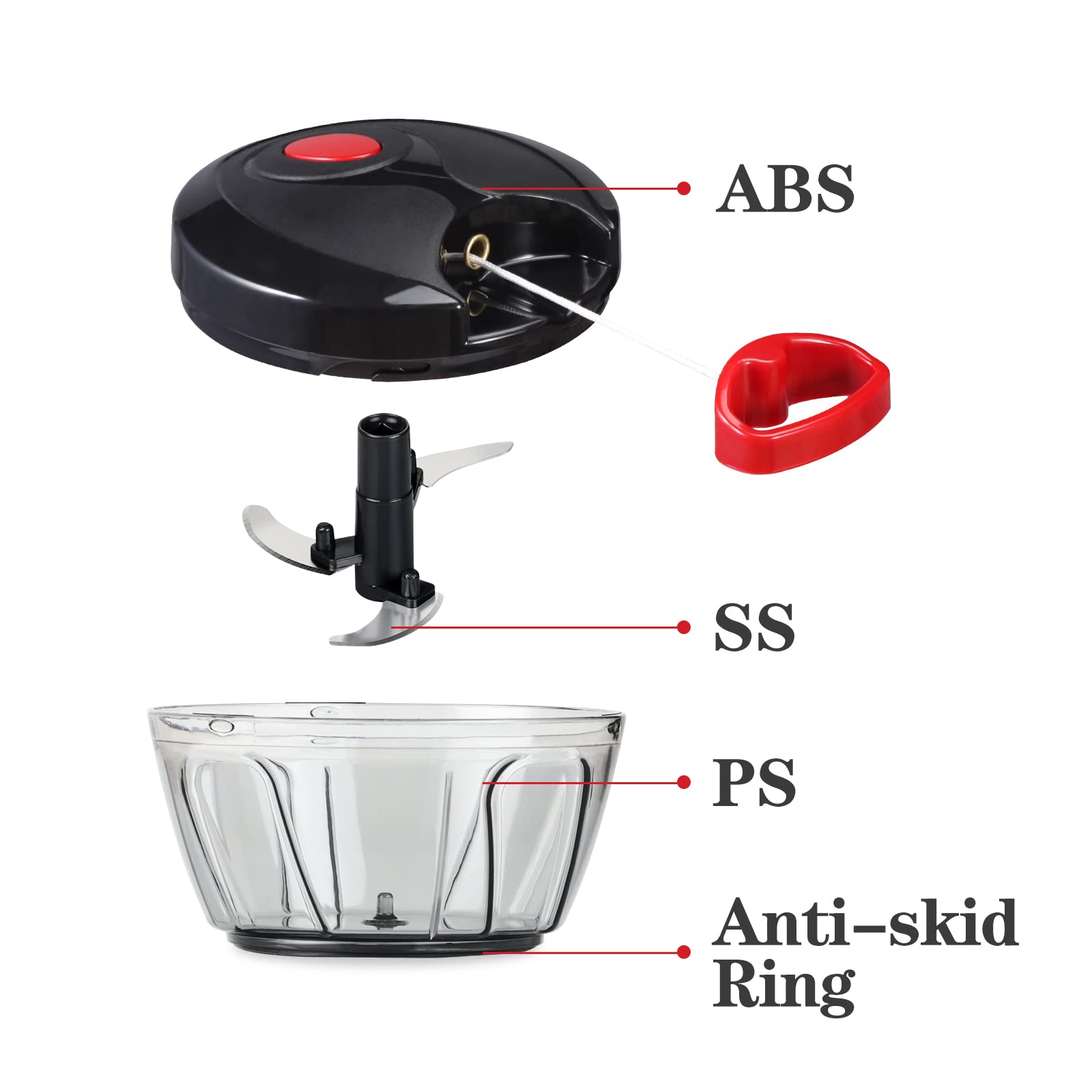 Cambom Chopper Manual Food Chopper  Hand Pull String Vegetable Chopper  Durable BPA Free Food Safe Material (BLACK)