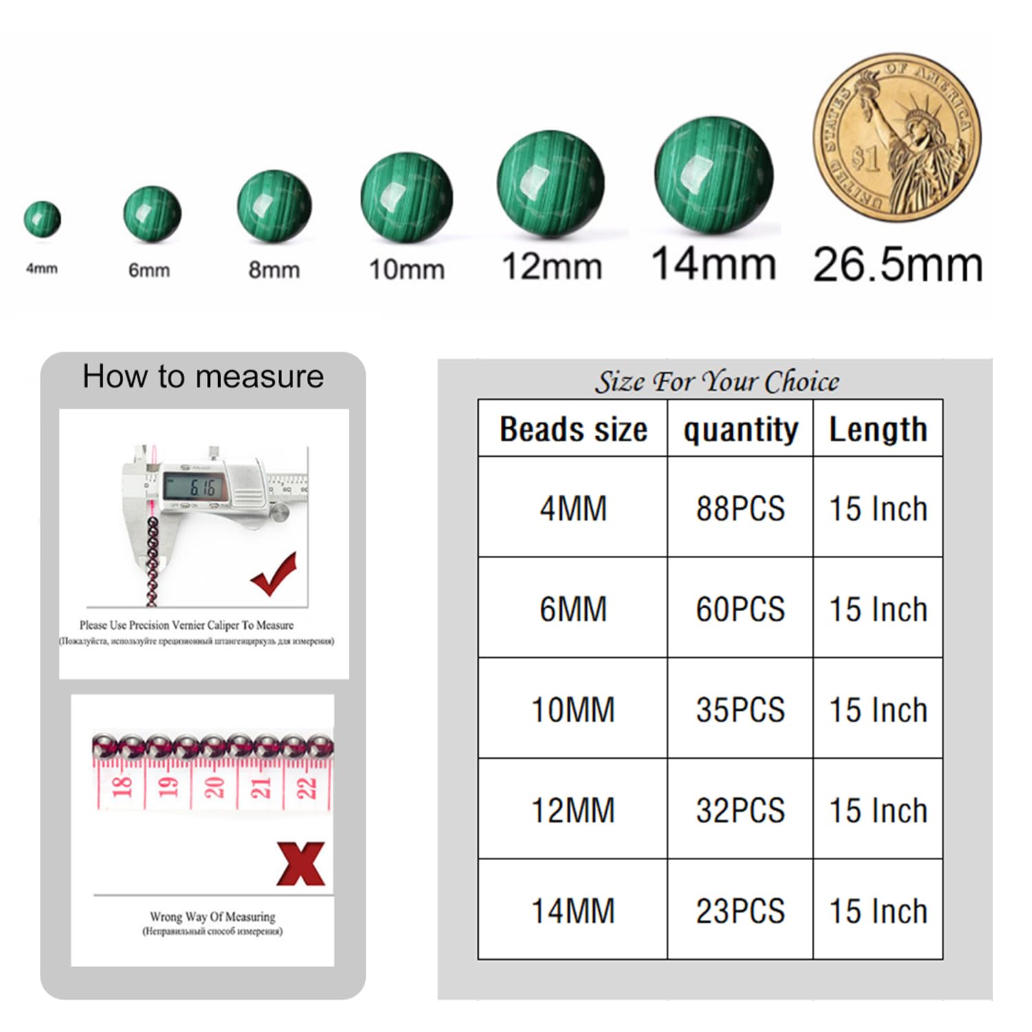 60Pcs 6Mm Beads Green Malachite Beads Round Loose Beads Natural Gem Beads For Jewelry Making 15