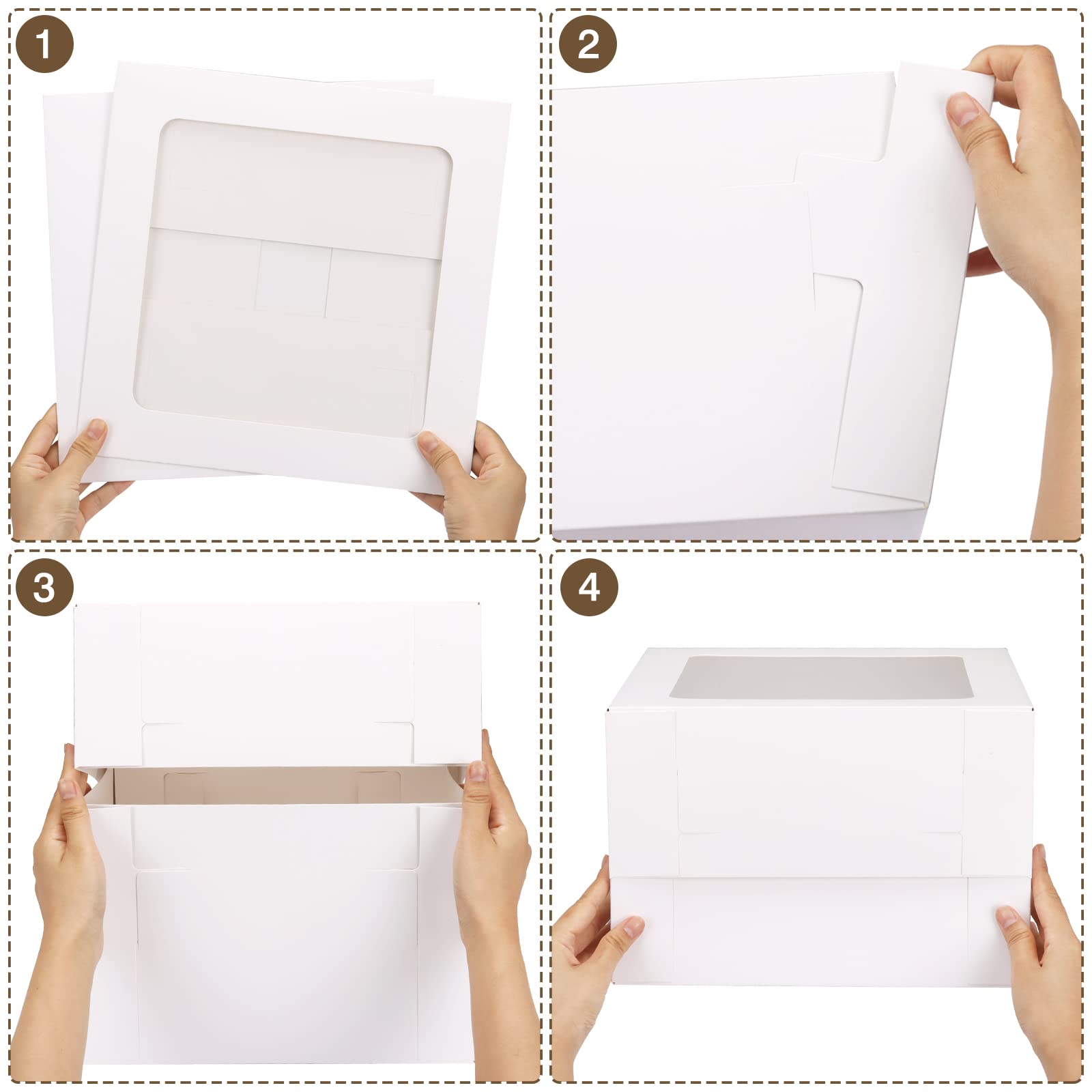 Moretoes 10Pcs Cake Boxes 12X12X8 Inch White Bakery Boxes With Window Tall Dessert Cardboard Boxes For Cakes Cupcakes Pies Donut