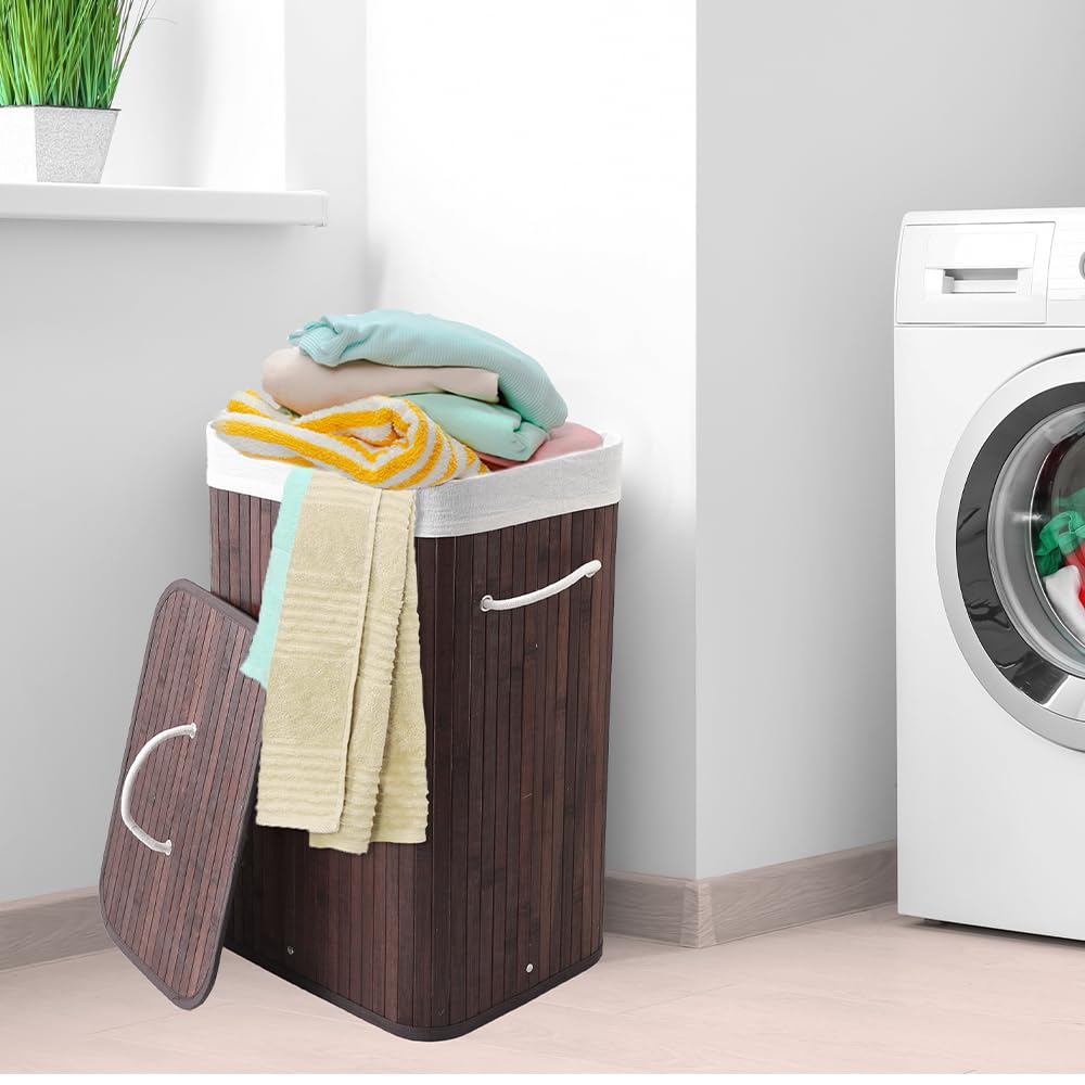 The Better Home Foldable Bamboo Laundry Basket With Lid | Sustainable & Eco-Friendly | Toy Basket | Laundry Bag | Easy To Carry 