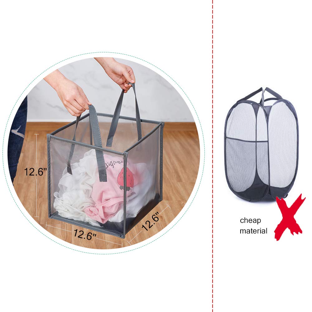 Laundry Hamper Bag with Handles Portable &Collapsible Dirty Clothes Mesh Basket Foldable for Washing Storage  Kids Room Dorm or Travel (Black  Single-Layer)