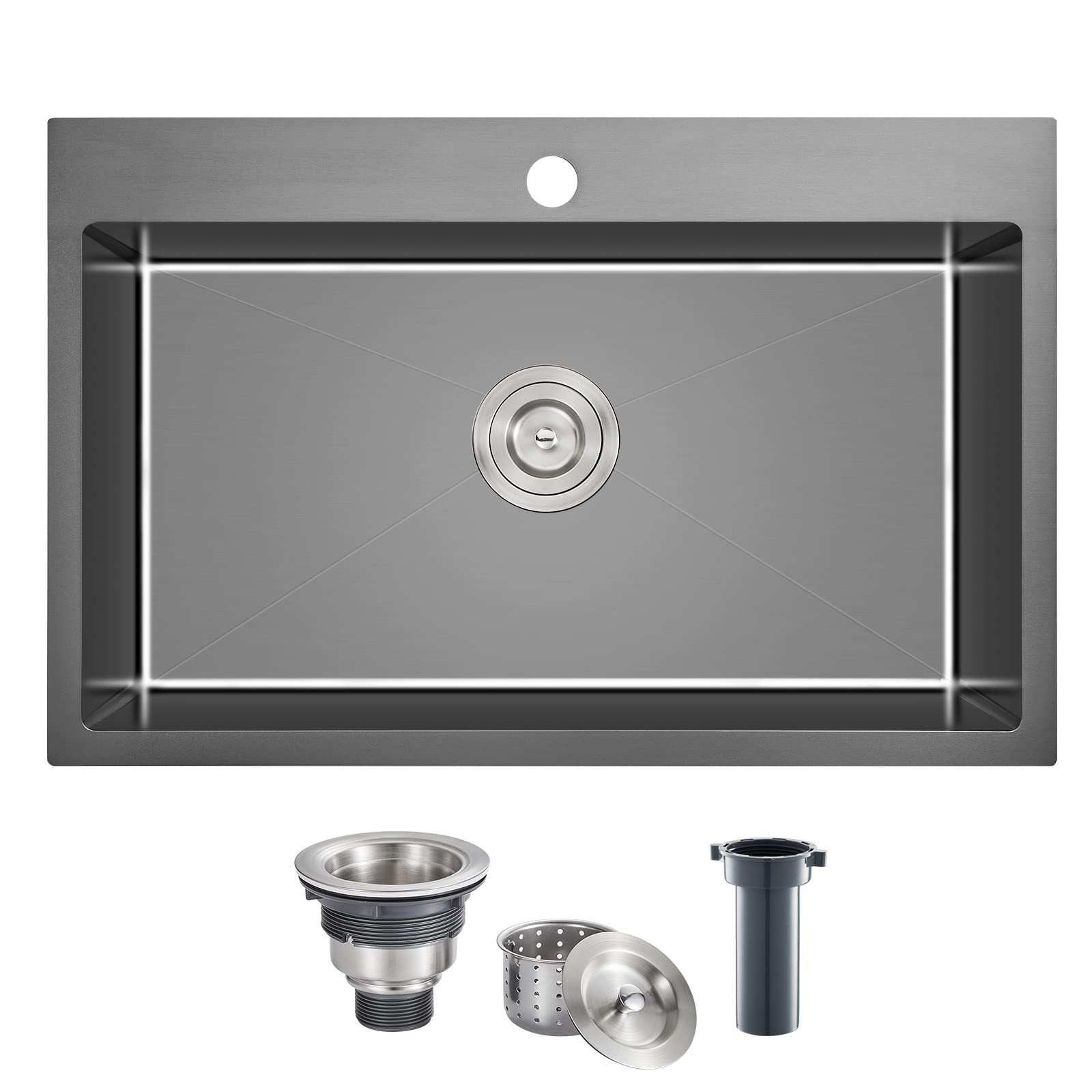 Tsibomu 28 X 18 Inch Drop In Kitchen Sink Single Faucet Hole, 18 Gauge 304 Stainless Steel Handmade Single Bowl Topmount Kitchen