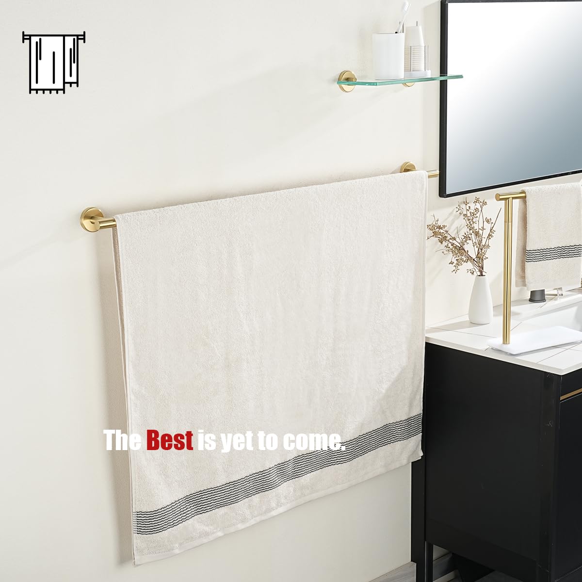 Jqk Bath Towel Bar Gold, 36 Inch 304 Stainless Steel Thicken 1Mm Towel Rack Bathroom, Towel Holder Brushed Golden Wall Mount, To