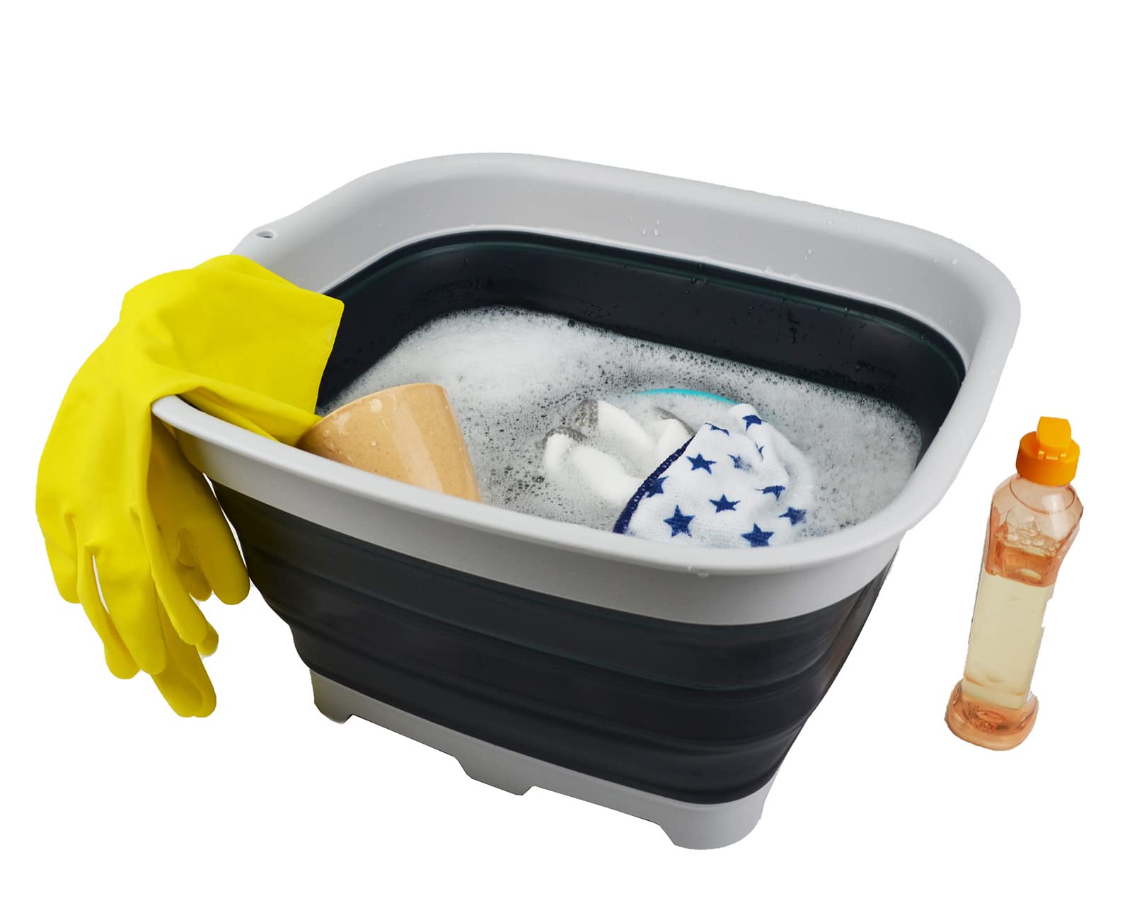 Sammart 15L (3.9 Gallon) Collapsible Dishpan With Draining Plug - Foldable Washing Basin - Portable Dish Washing Tub - Camping &