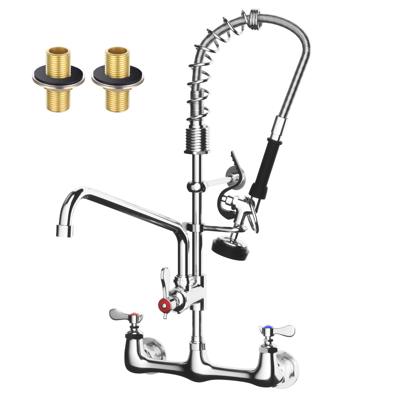 Commercial Sink Faucet,TOLSUNY Commercial Kitchen Faucet Wall Mount with Pre-Rinse Sprayer,25-Inch Height,12-Inch Swing Spout,Wa