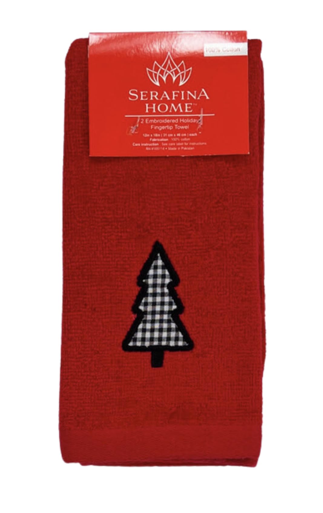 Decorative Christmas Theme Red Towel Set: Luxury Bathroom Fingertip Towels, Embroidered Check Tree Set Of 2