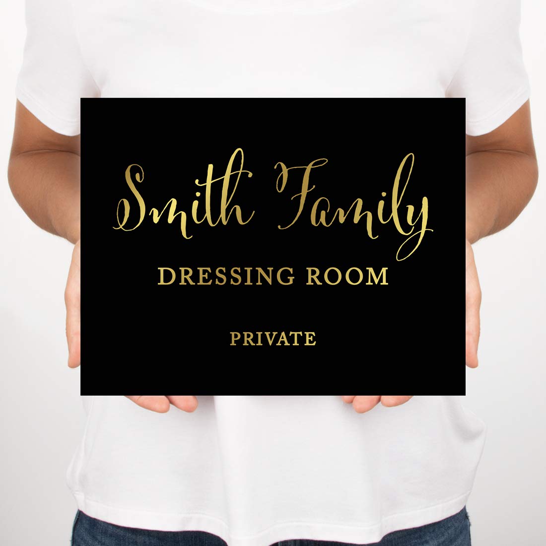 Andaz Press Personalized Wedding Party Signs, Black And Metallic Gold Ink, 8.5X11-Inch Wall Art, Poster, Gift, Smith Family Dres