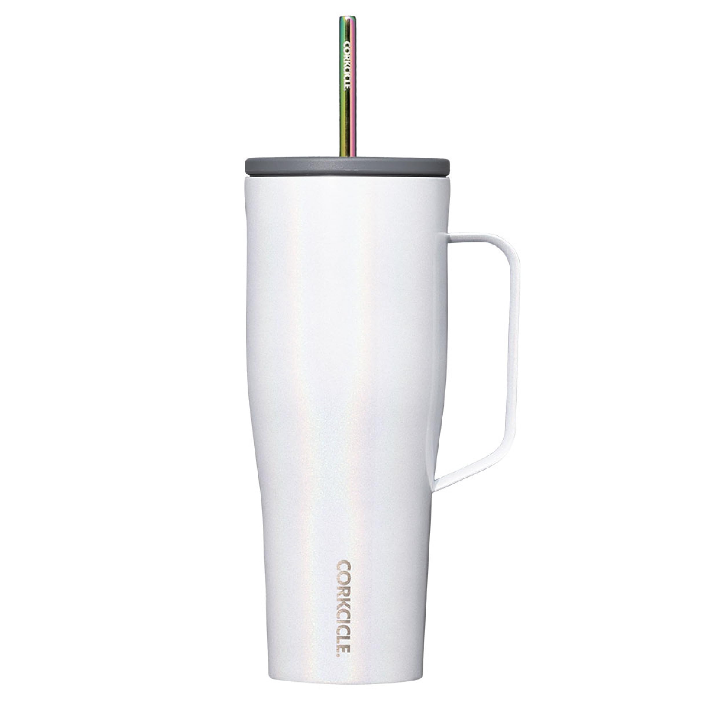 Corkcicle Cold Cup XL Insulated Tumbler with Handle, Lid, & Straw, Sparkle Unicorn Magic, 30 oz - Reusable Cupholder Friendly Wa