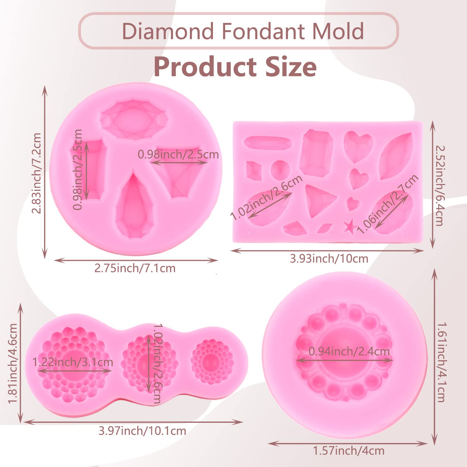 Miyahouse Mini Gems Silicone Mold Pearl Diamond Brooch Silicone Fondant Broach Mold For Cake Decoration Cupcake Topper Candy Cho